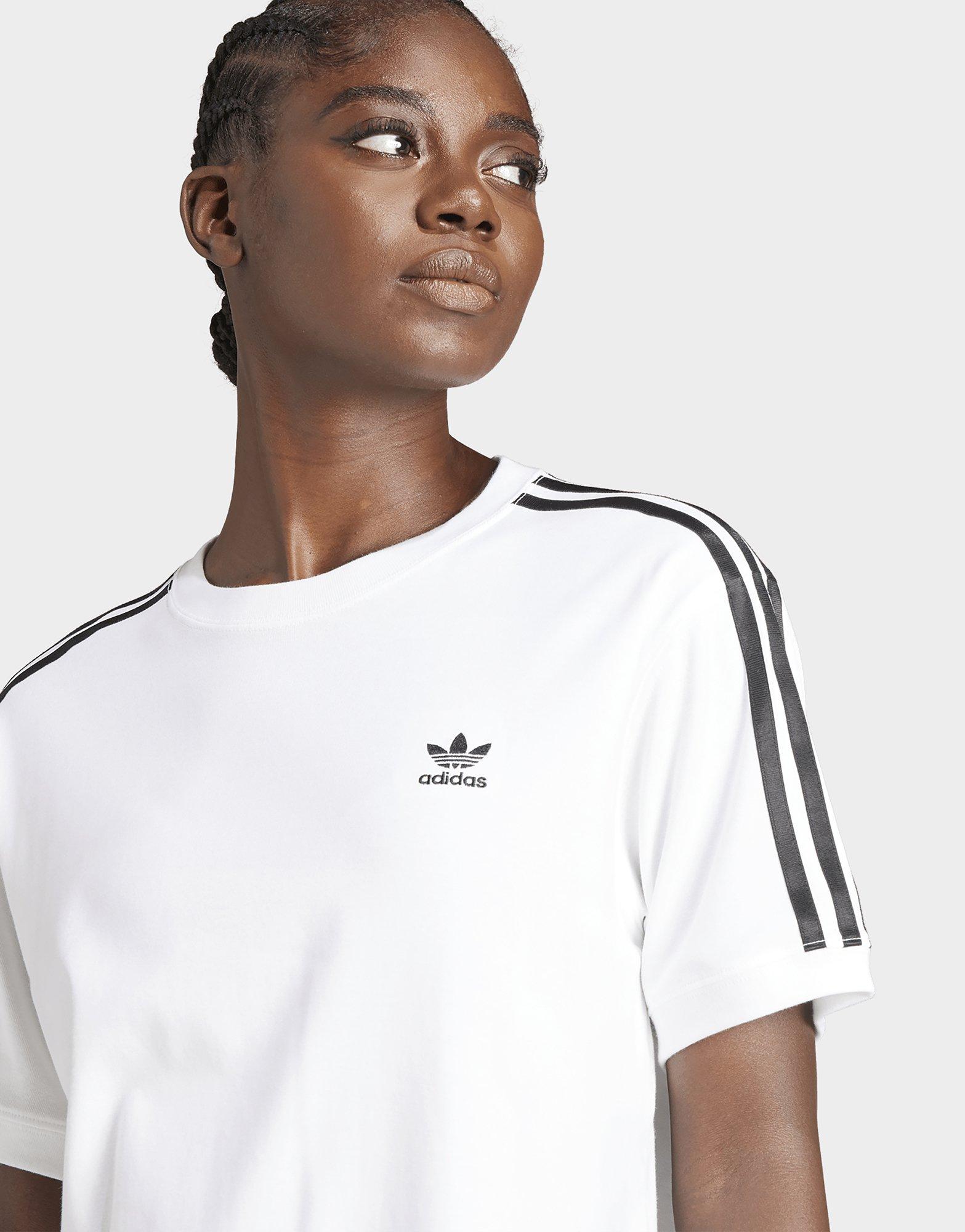 Adidas 3 stripe t shirt white online