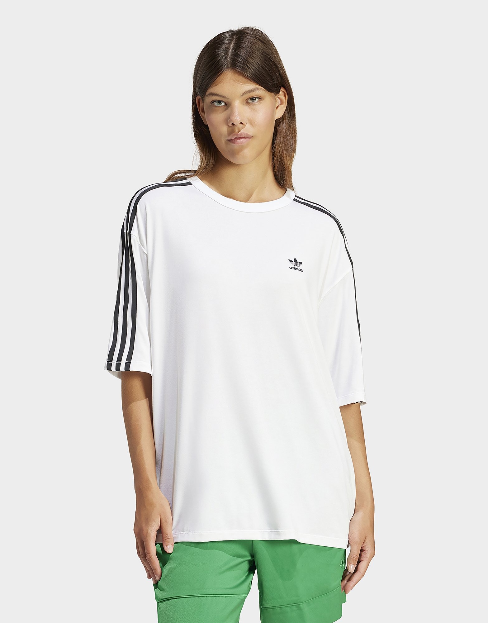 White adidas Originals 3 Stripes Oversized T Shirt Women s JD Sports Singapore