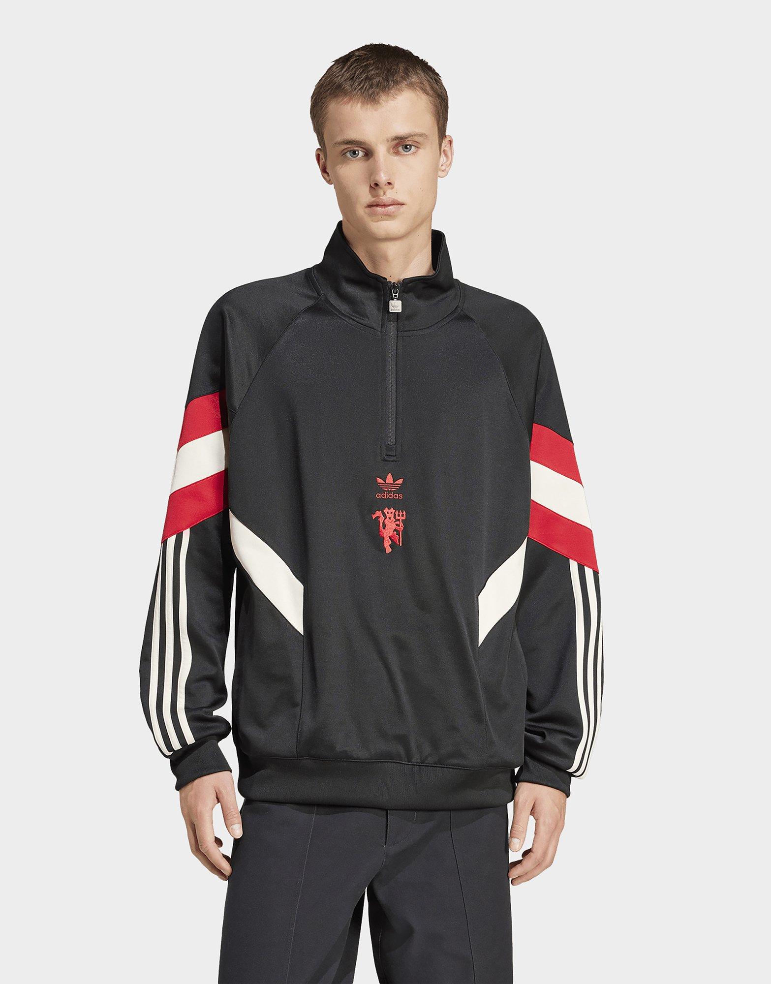 Black adidas Manchester United Originals Half Zip Crew Sweatshirt JD Sports UK