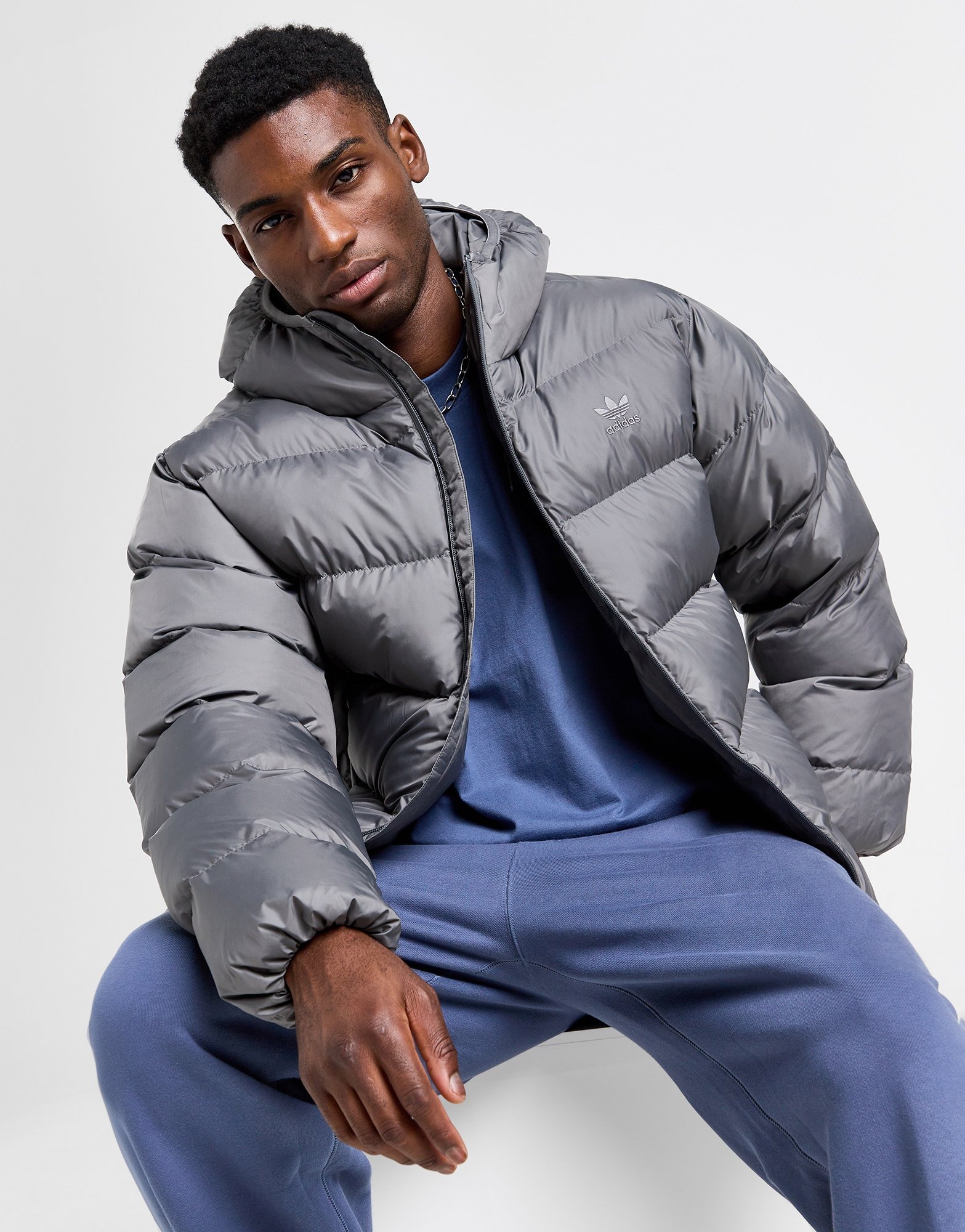 Grey adidas Tonal Hooded Puffer Jacket JD Sports UK