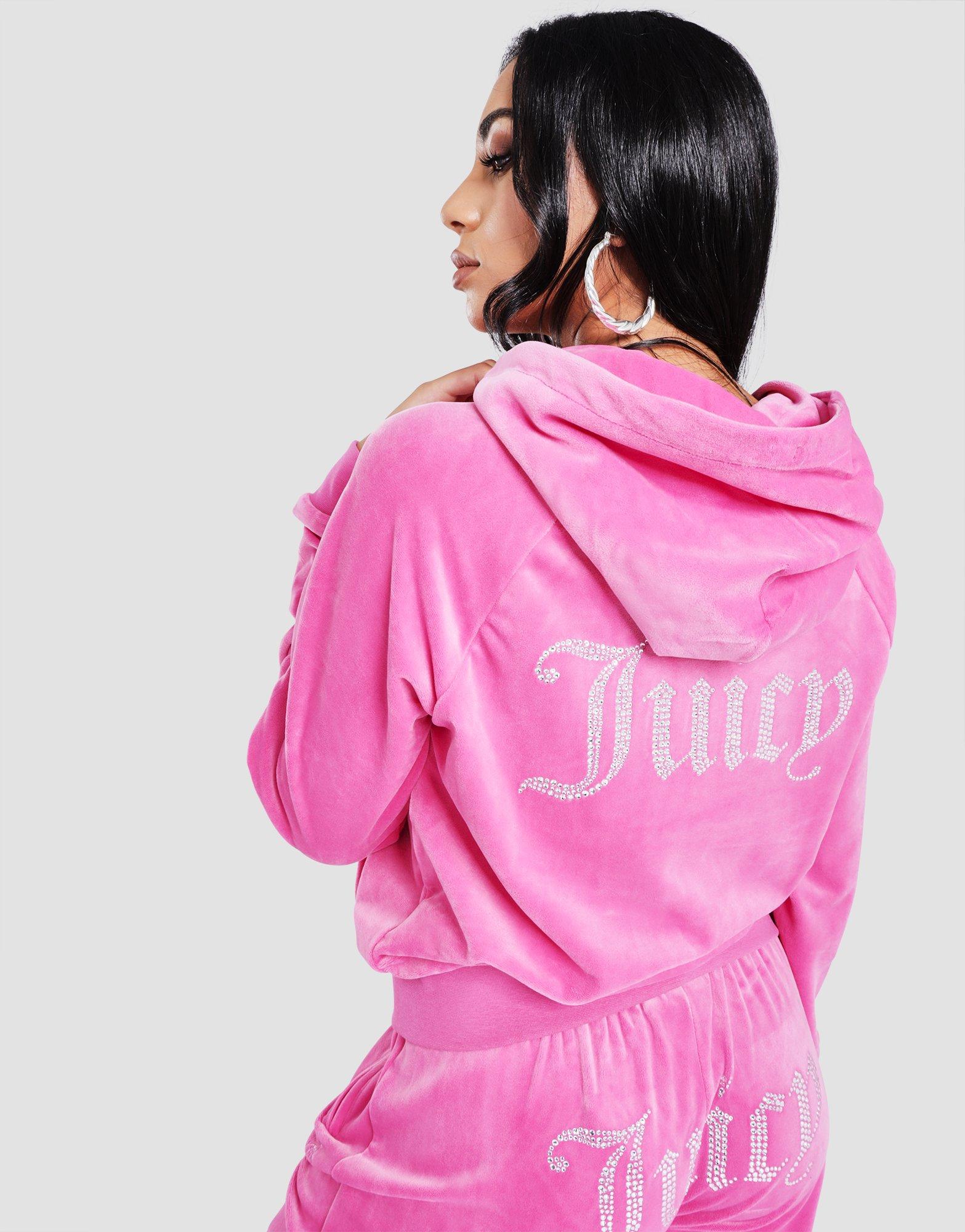 Pink JUICY COUTURE Full Zip Velour Hoodie - JD Sports