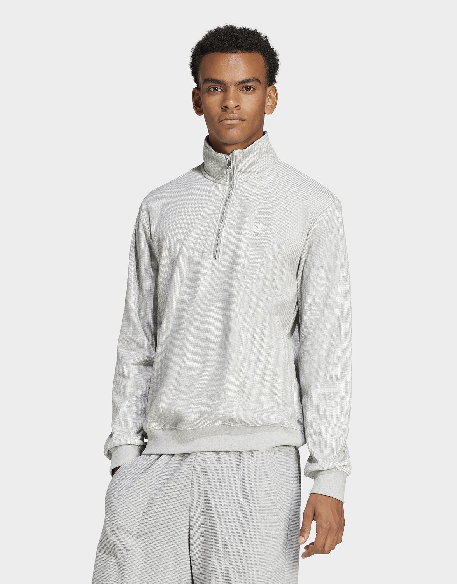 スウェット・トレーナー ADIDAS Trefoil Essential Waffle half zip Sweatshirt 4FT1952 Adidas Original Trefoil Essentials Waffle 1/2 Zip Sweatshirt