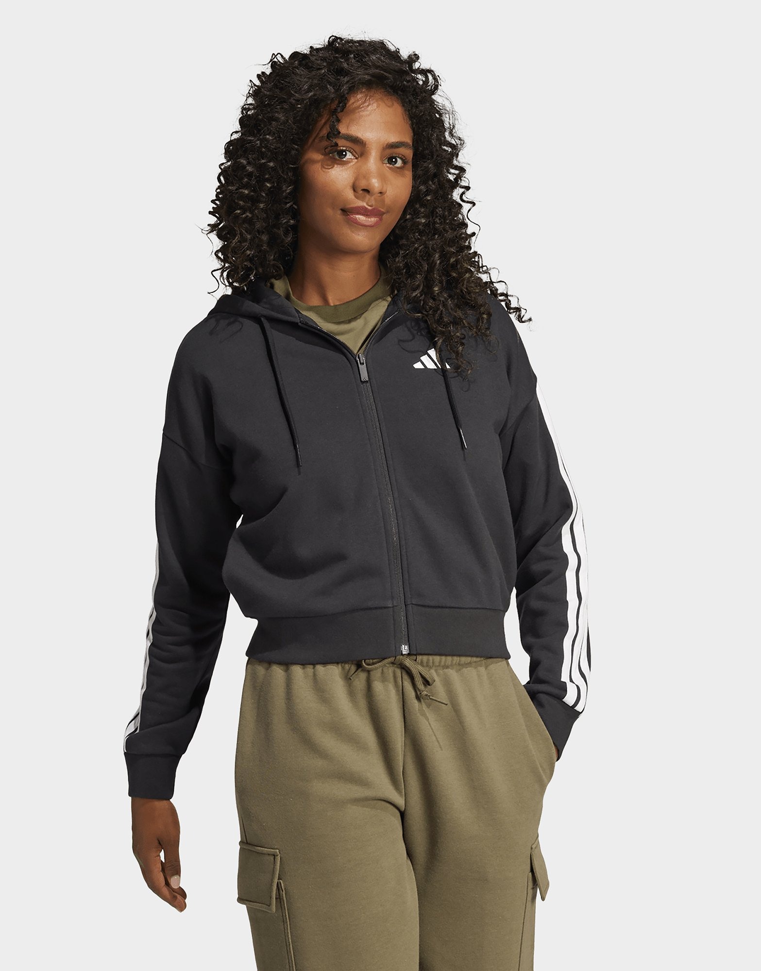 Adidas ESSENTIALS W 3S FT FZ HD Jacket Women's Black — foto 2