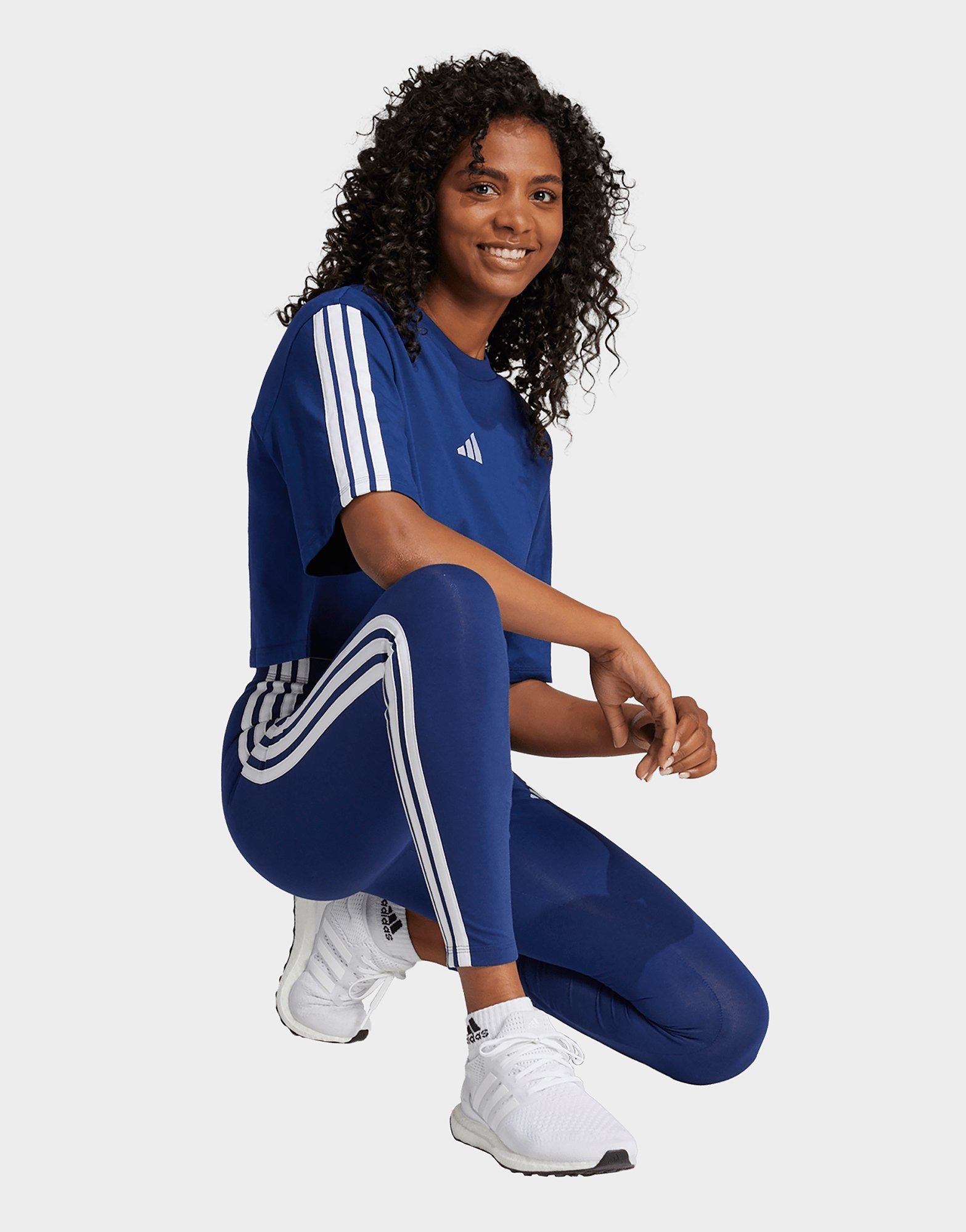 adidas Women's Essentials 3-Stripes Cotton Leggings Dark Blue/White — foto 2