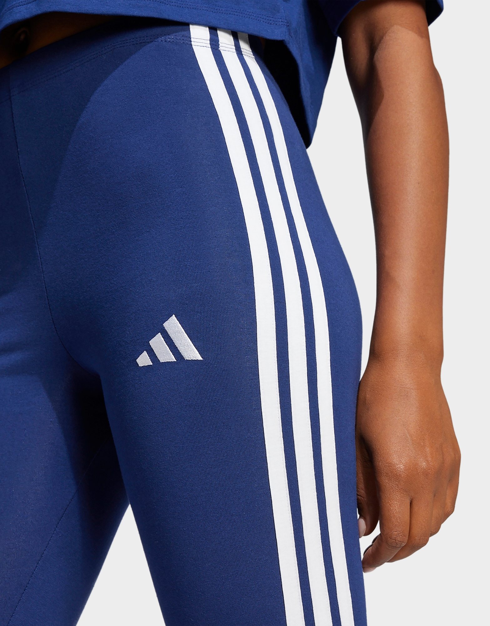 adidas Women's Essentials 3-Stripes Cotton Leggings Dark Blue/White — foto 4
