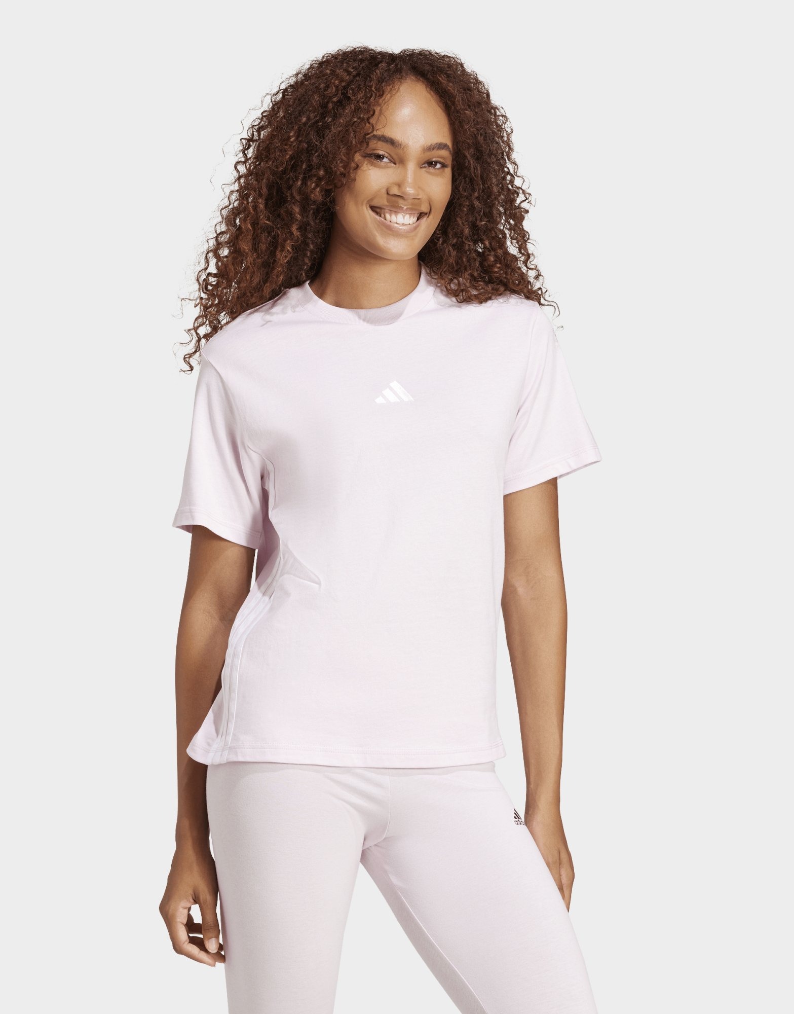 adidas Women's Essentials 3-Stripes Cotton T-Shirt Clear Pink/White — foto 2