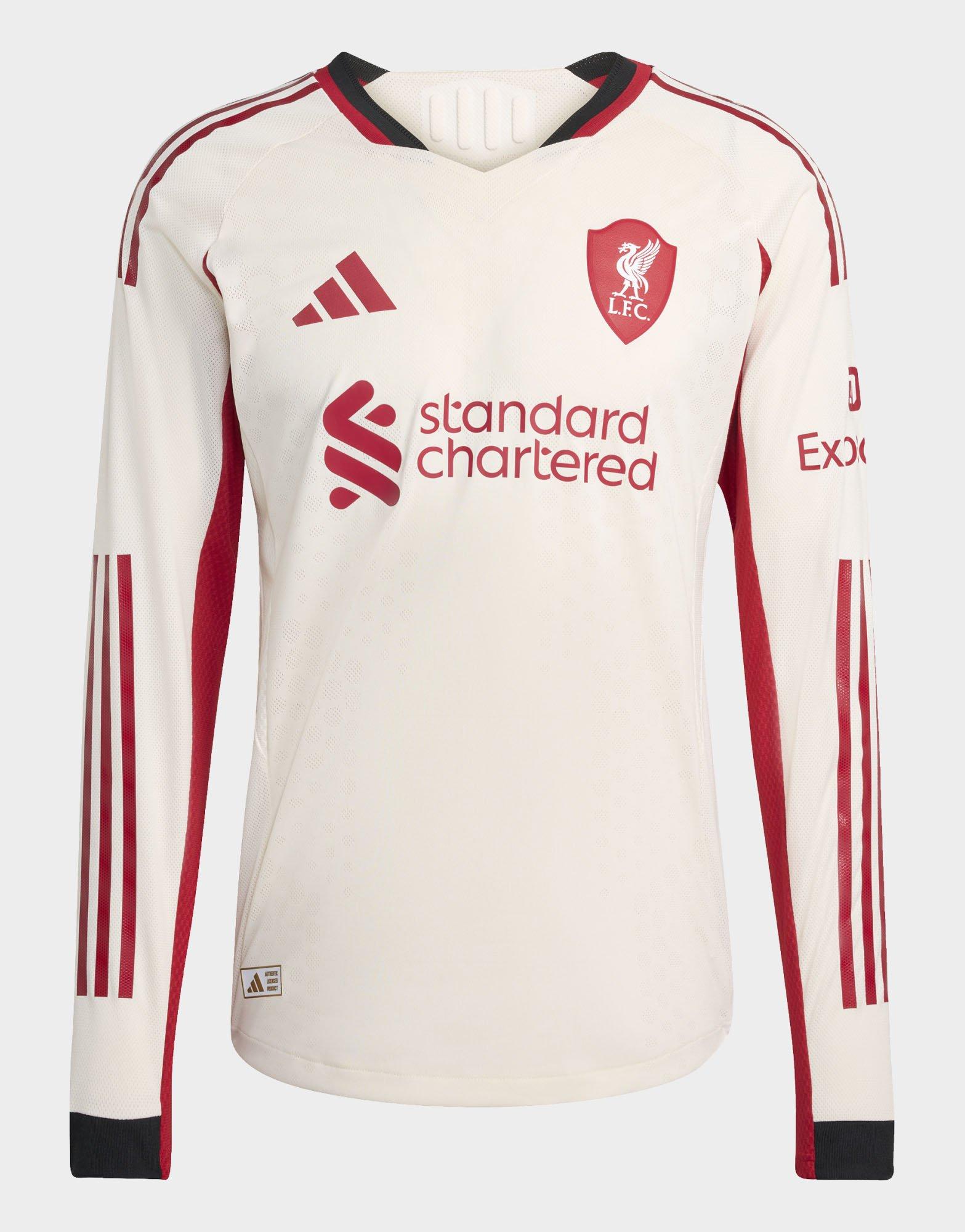 White adidas Liverpool FC 25/26 Long Sleeve Away Authentic Jersey