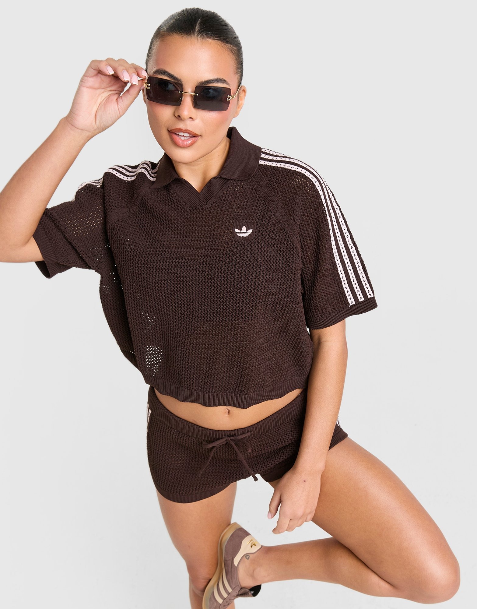 adidas Originals KNITTED CROCHET POLOSHIRT Braun - JD Sports Deutschland