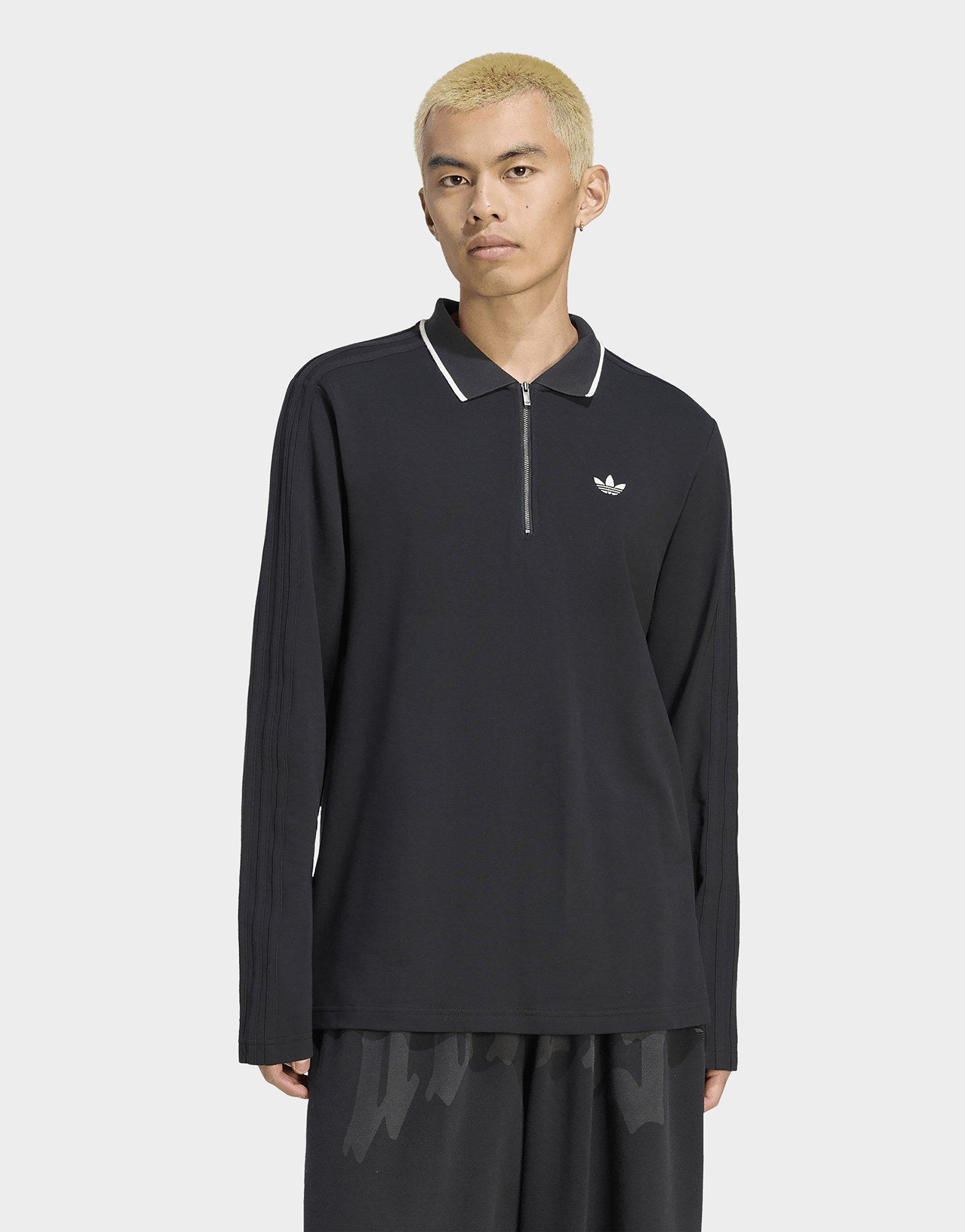 adidas 3 Stripes Engineered Rib Long Sleeve Polo Shirt
