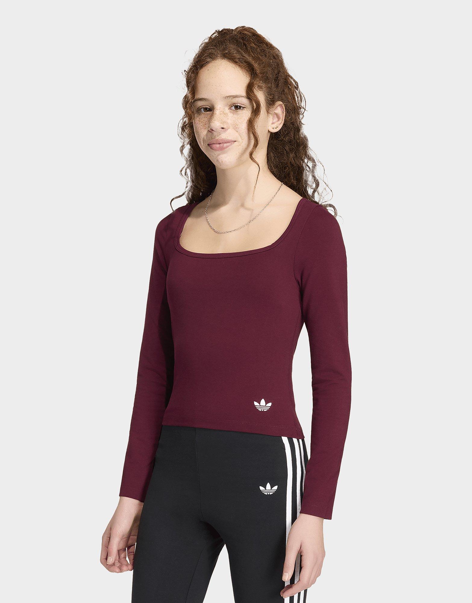 adidas T-shirt A Maniche Lunghe Con Colletto Quadrato Anteriore Vestibilità Aderente