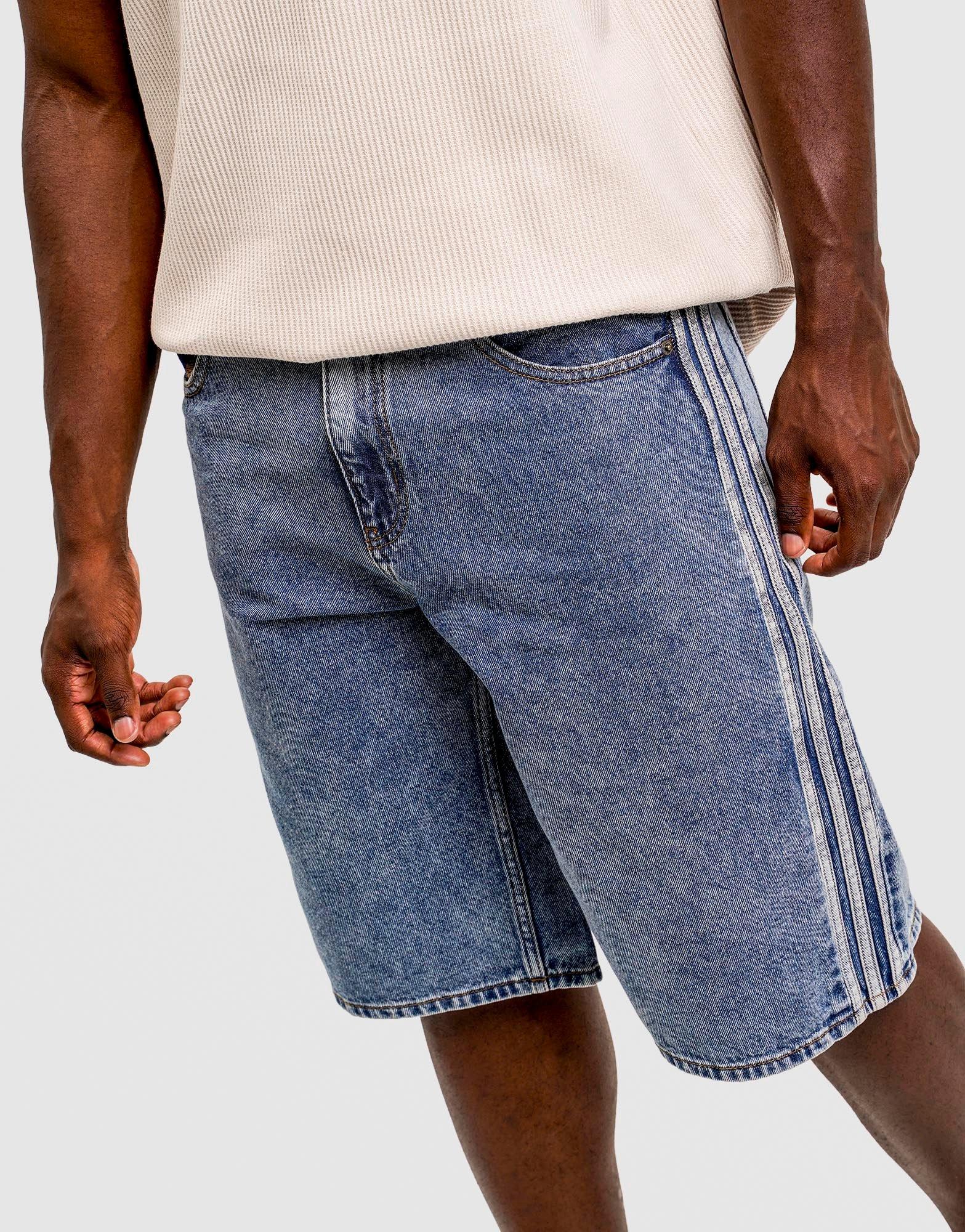 adidas Firebird Adicolor Denim-jorts Mittelhoher Bund Bein Gerade Geschnitten