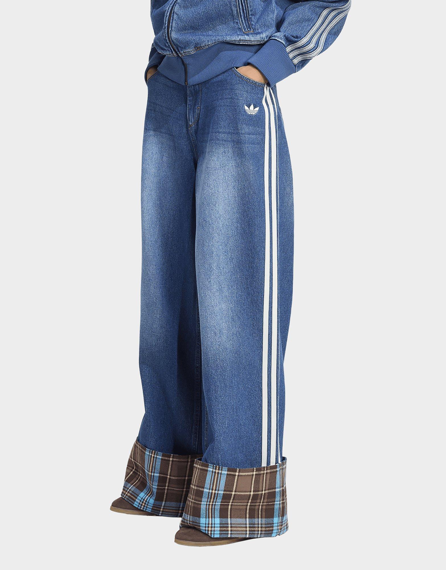 adidas JEANS A GAMBA LARGA VINTAGE CON CUCITURA A QUADRI