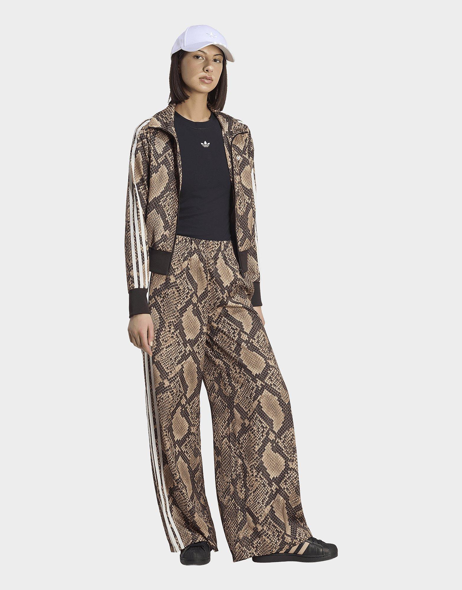 adidas Satin Trainingsbroek Met Wijde Pijpen En Slangenprint