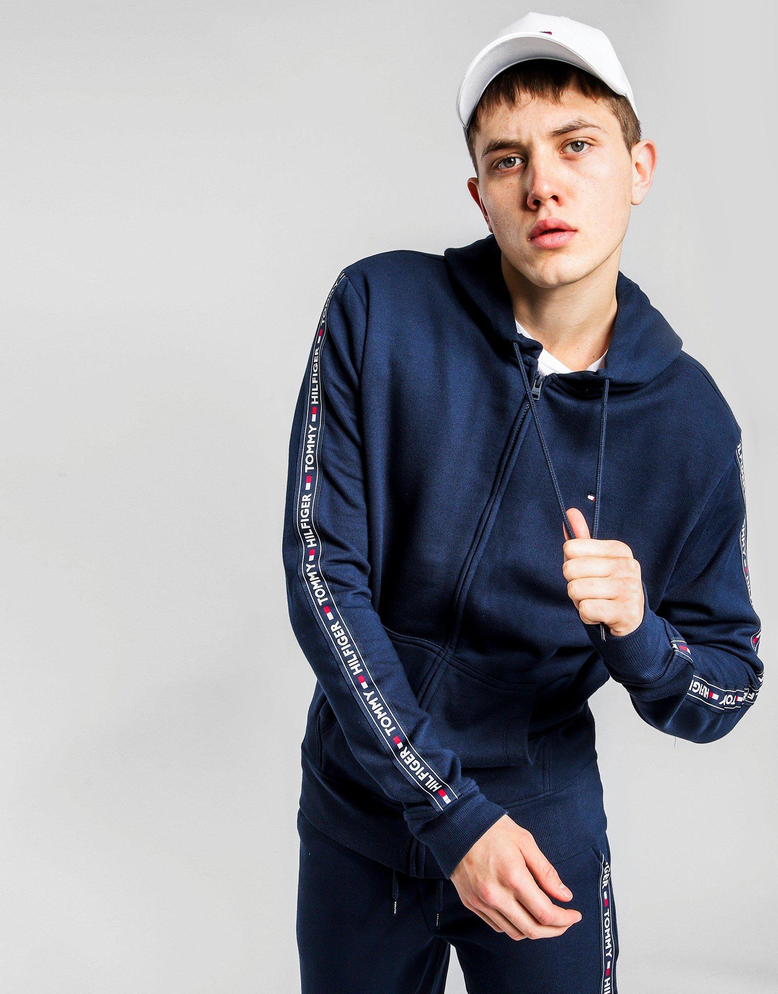 tommy hilfiger full zip tape hoodie navy