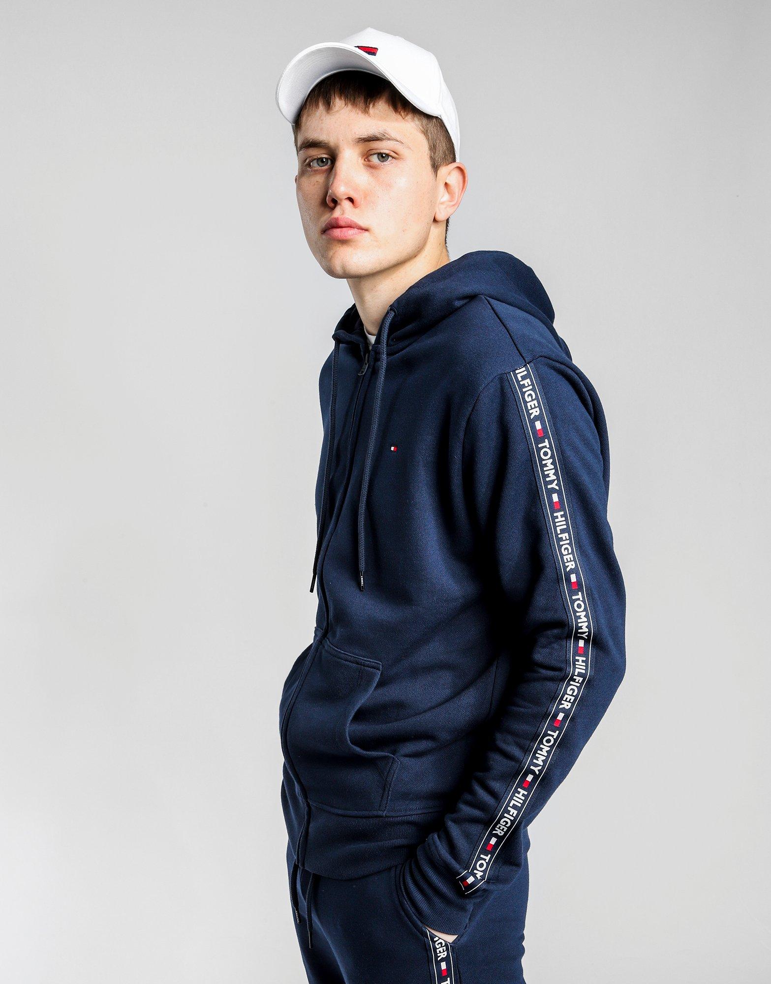 tommy hilfiger full zip tape hoodie navy