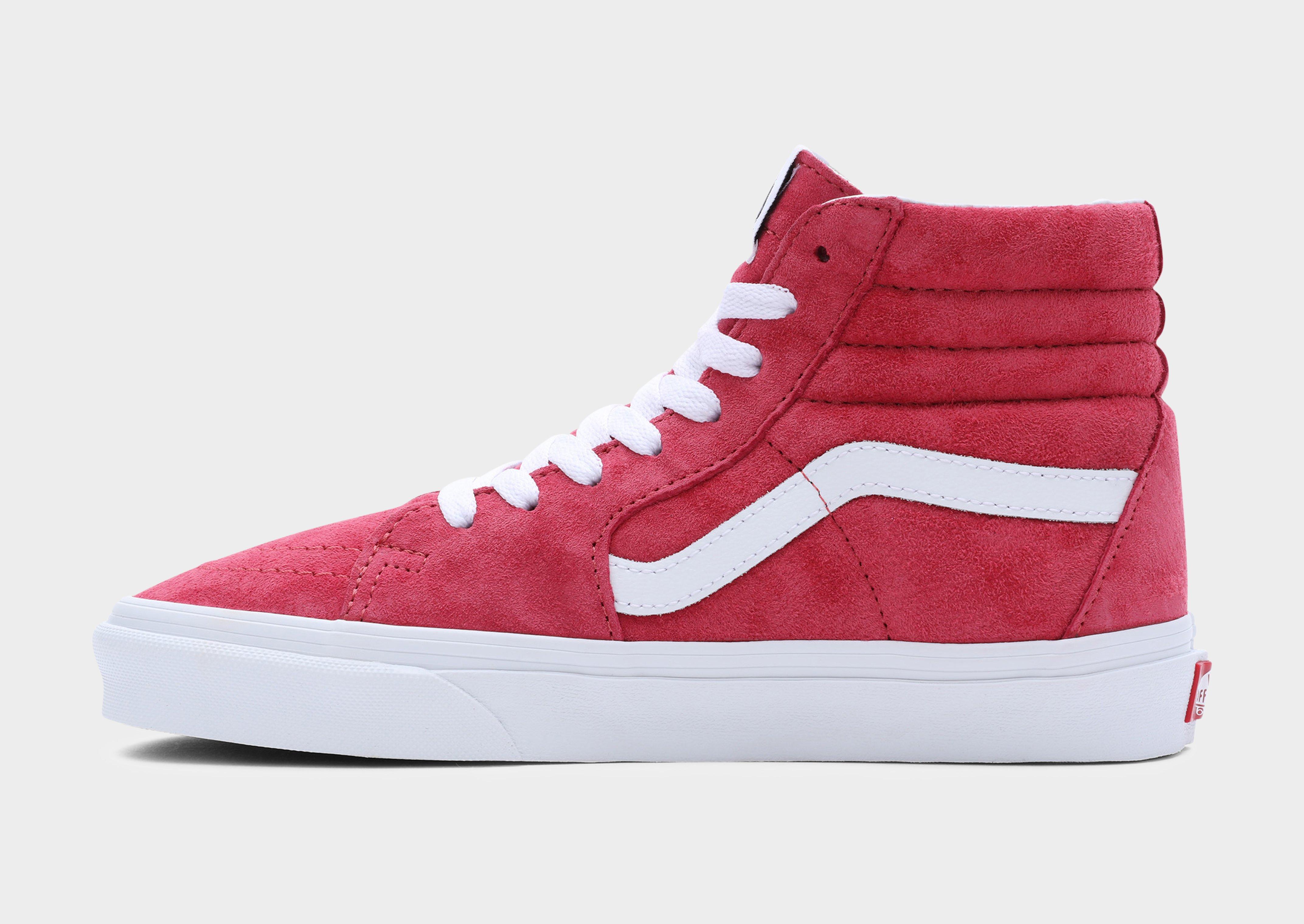 Red leather best sale high top vans