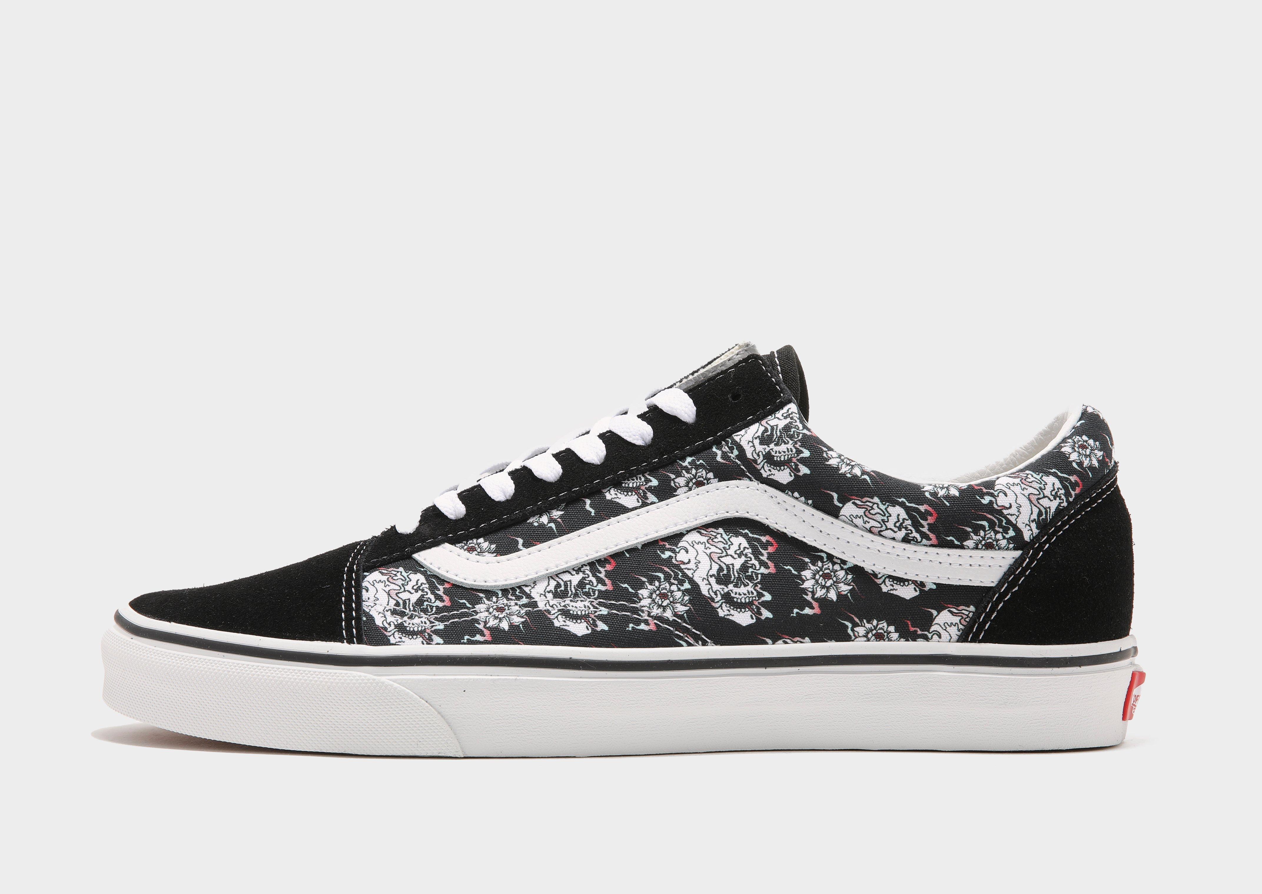 vans old skool skulls black & white skate shoes
