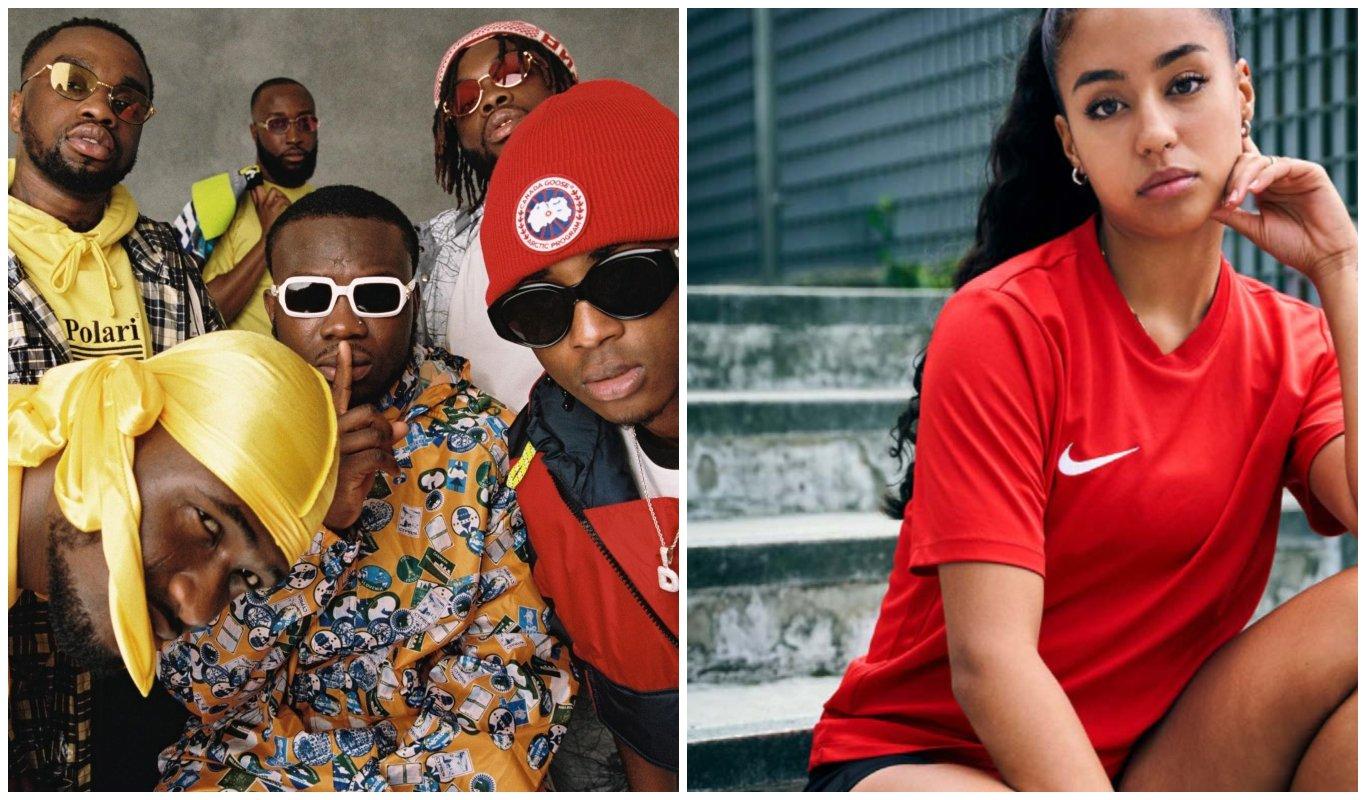 a group of people wearing colourful clothes and sunglasses, and a person wearing a red Nike T-shirt