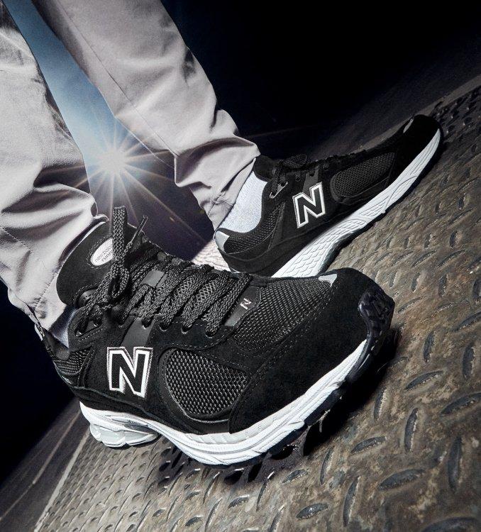 New Balance 2002R Men's Black on feet