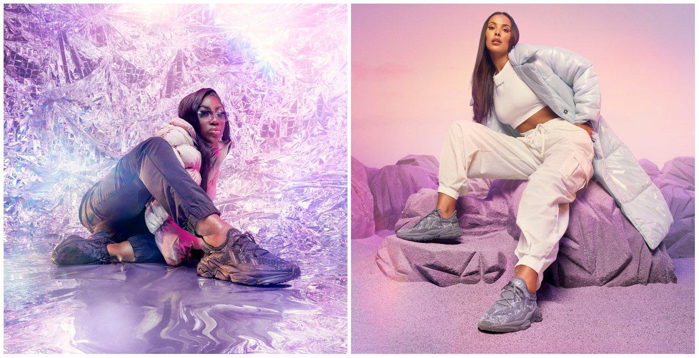 Bree Runway and Maya Jama in adidas Ozweego Knit in an environment with spacey background