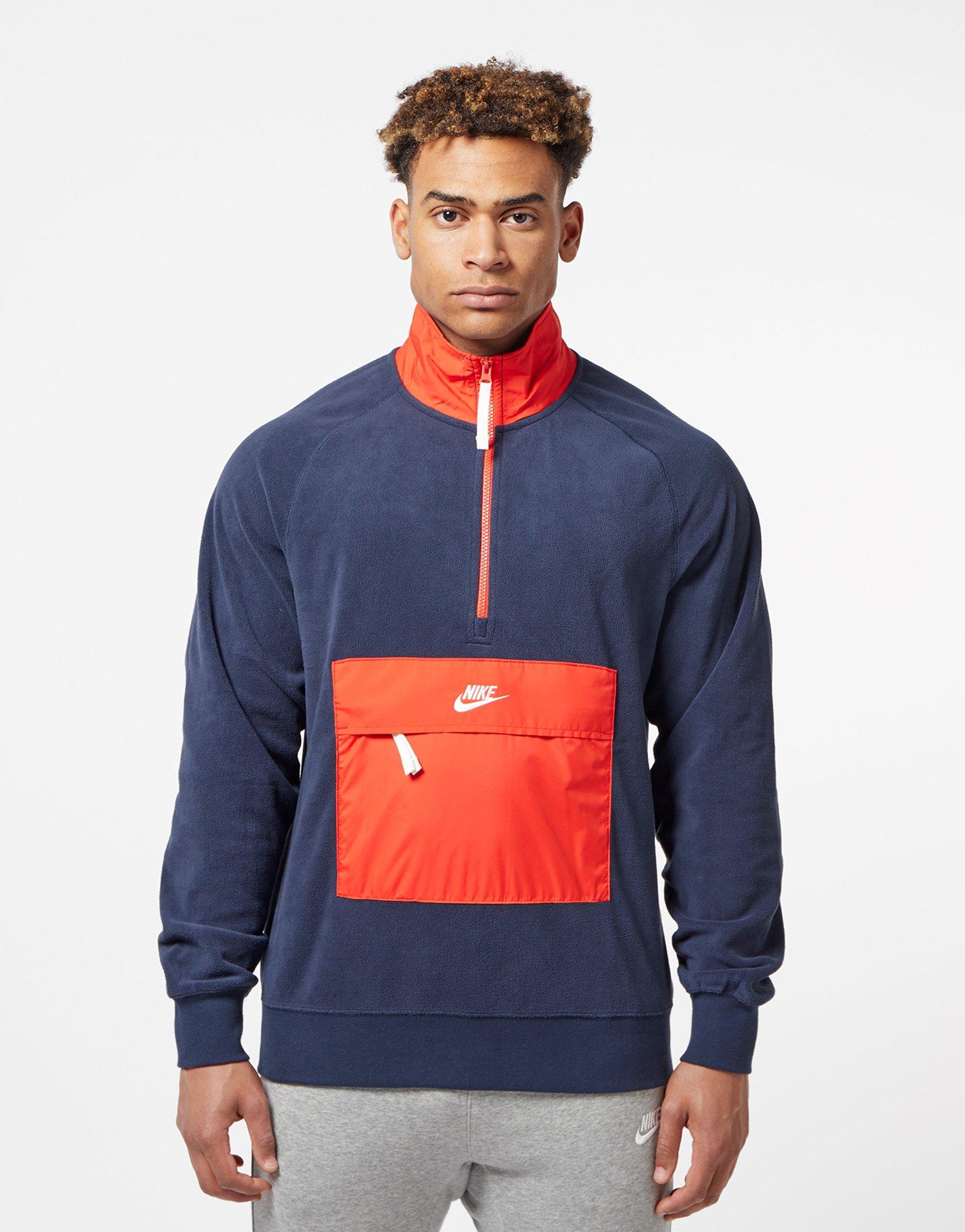 nike blue and orange polar fleece half zip sweatshirt