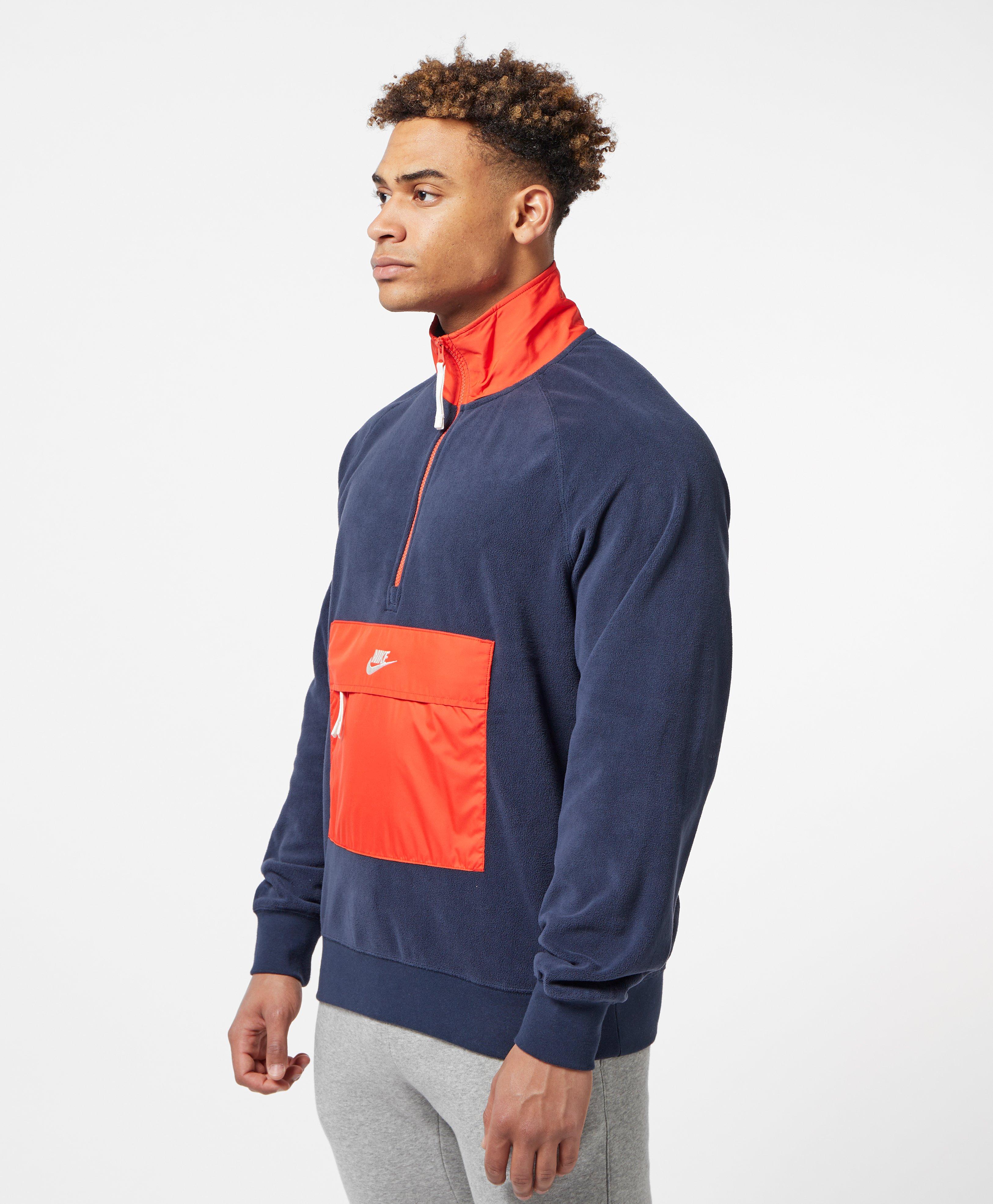 nike blue and orange polar fleece half zip sweatshirt