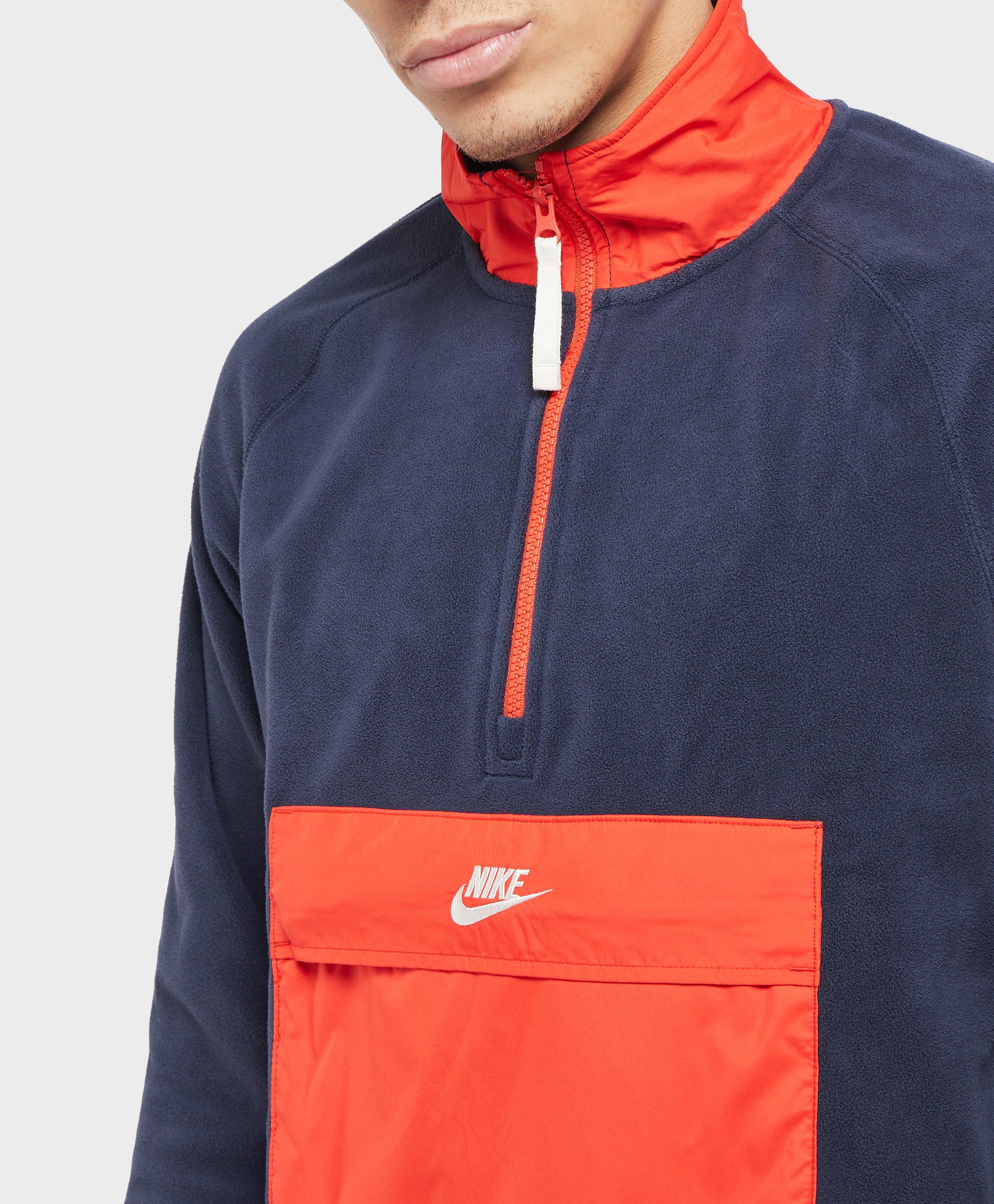 nike blue and orange polar fleece half zip sweatshirt