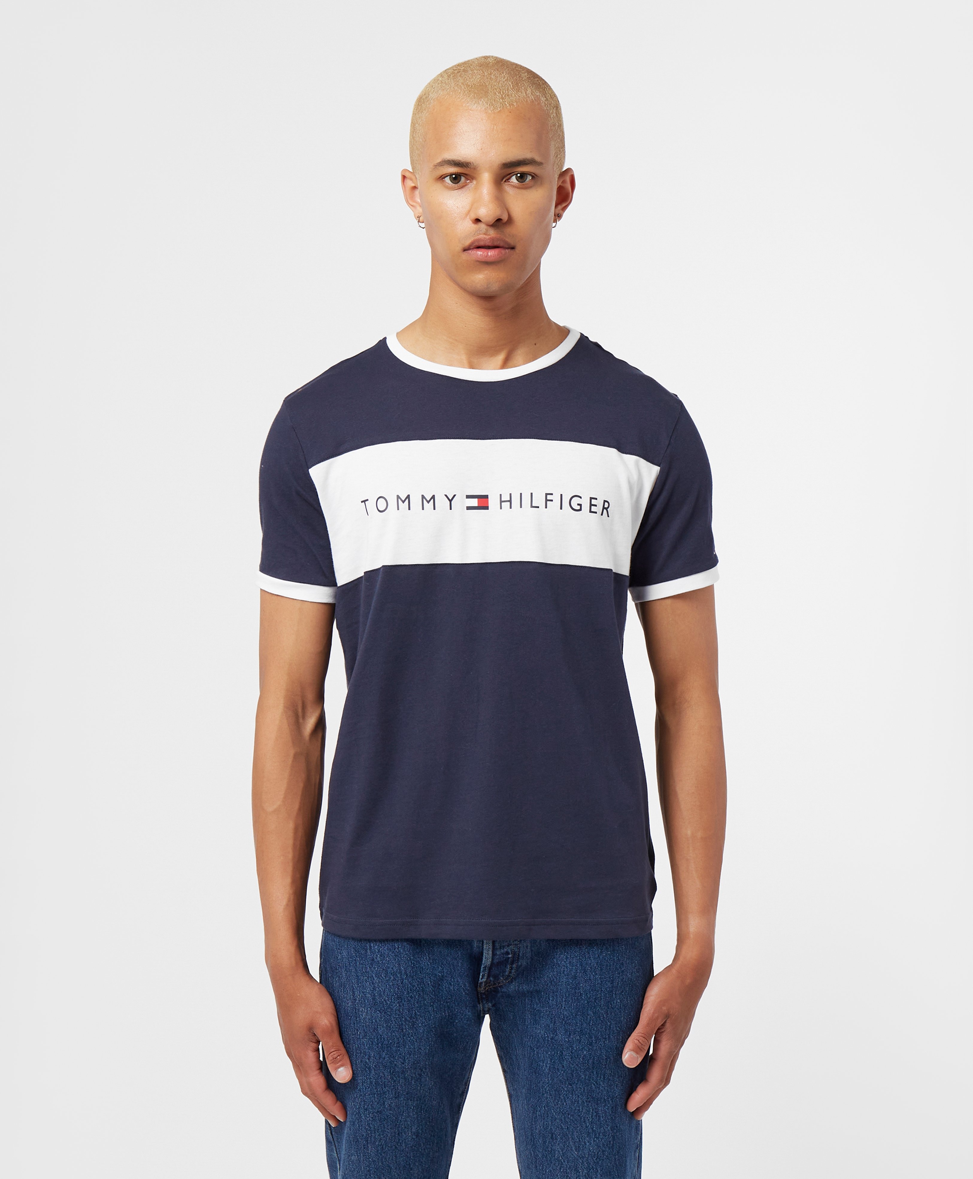 Blue Tommy Hilfiger Logo Block Short Sleeve T-Shirt | scotts Menswear