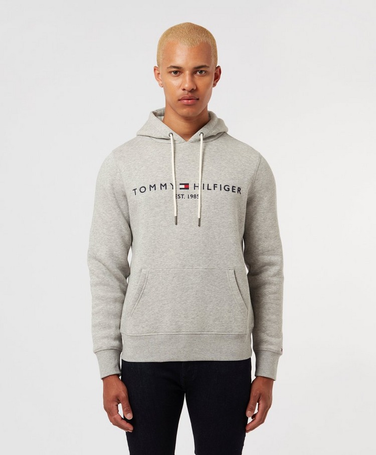Grey Tommy Hilfiger Logo Overhead Hoodie | scotts Menswear