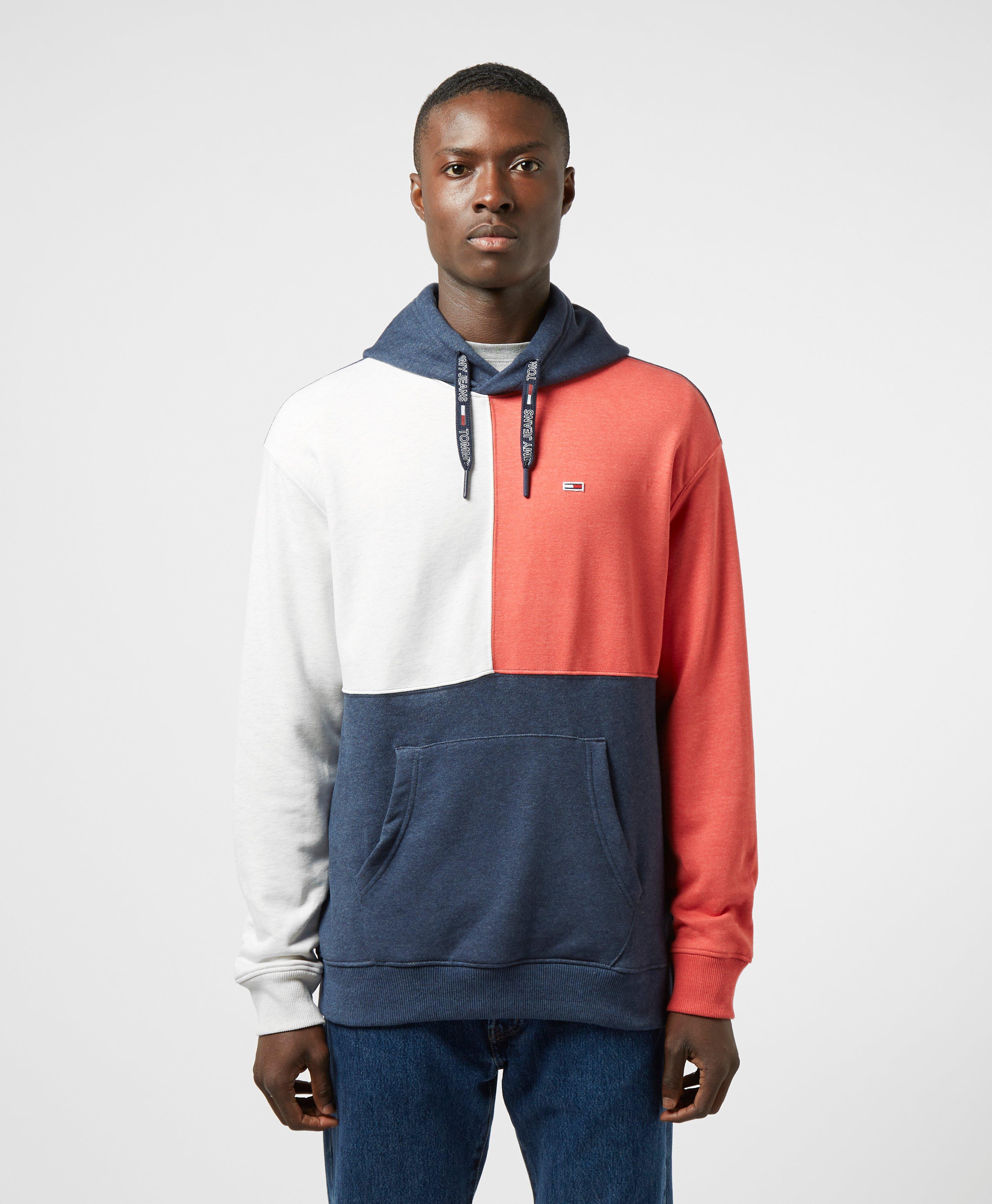 tommy jeans navy fleece colour block hoodie