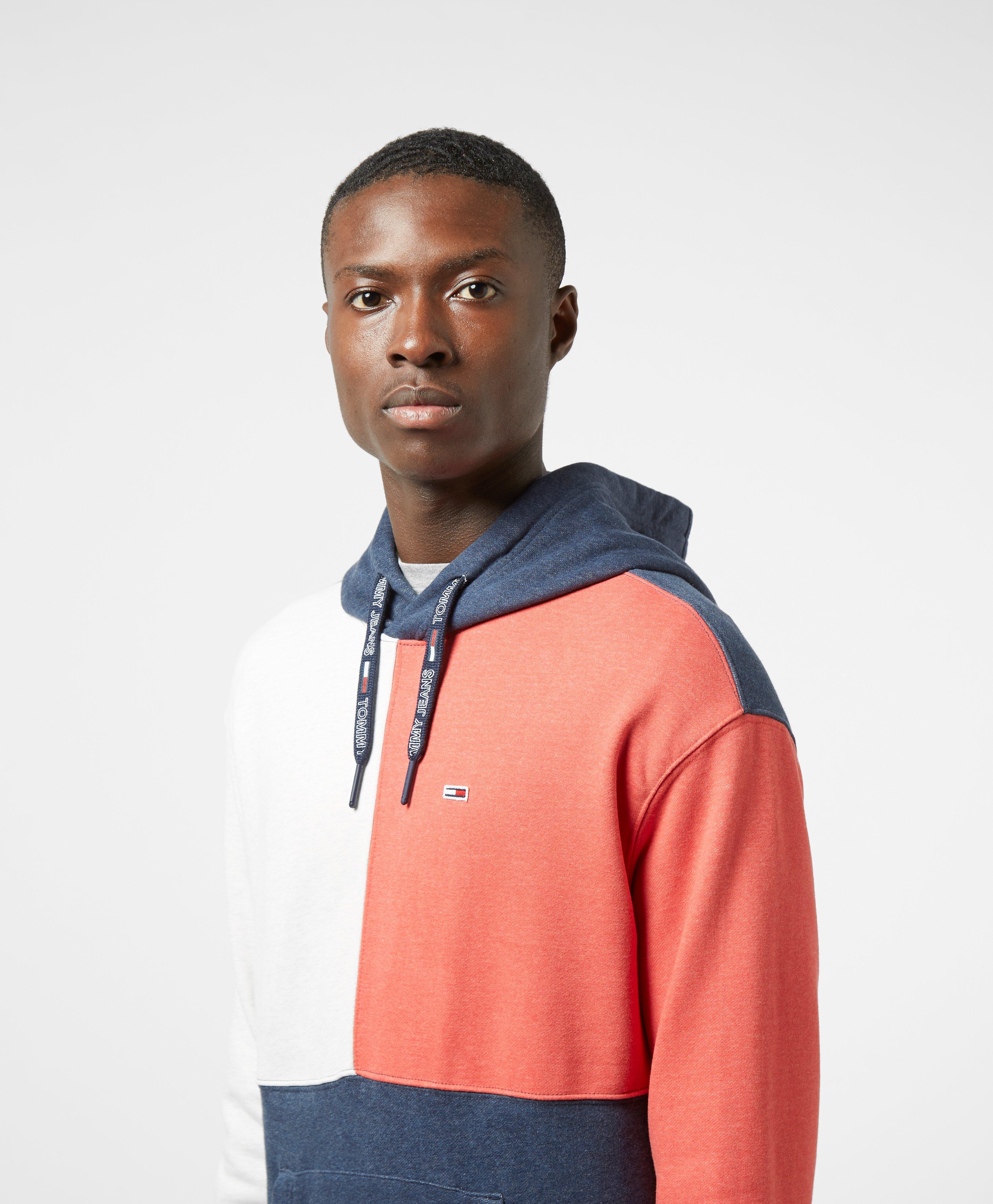 tommy jeans navy fleece colour block hoodie