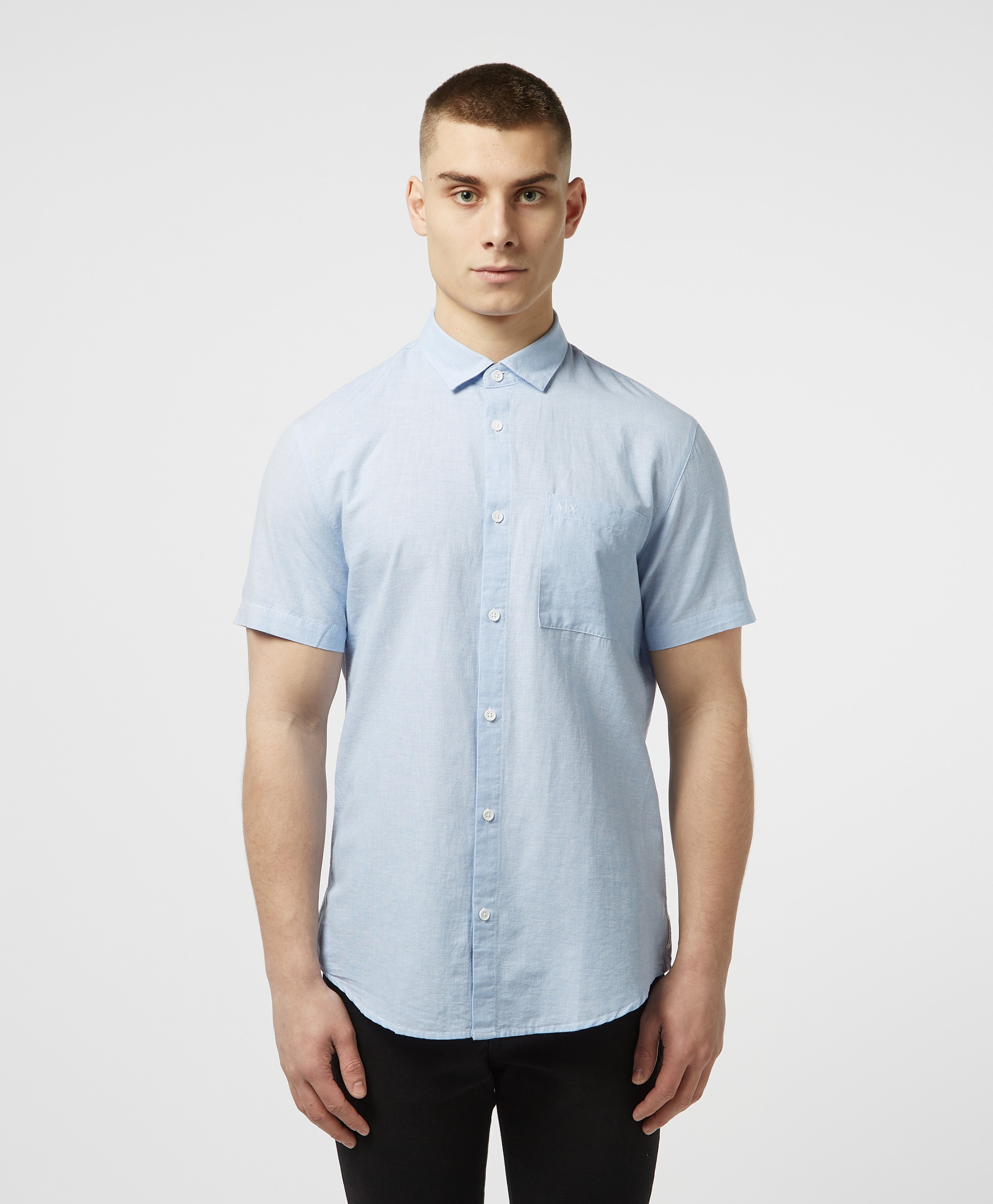Armani Exchange Vertical Stripe Linen Short Sleeve Shirt | scotts Menswear