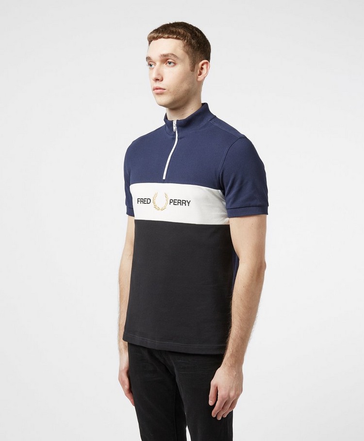 fred perry embroidered panel half zip sweat in grey