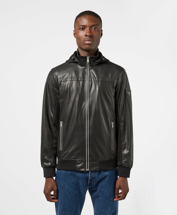 Guess Sporty Faux Leather Hooded Bomber Jacket | scotts Menswear
