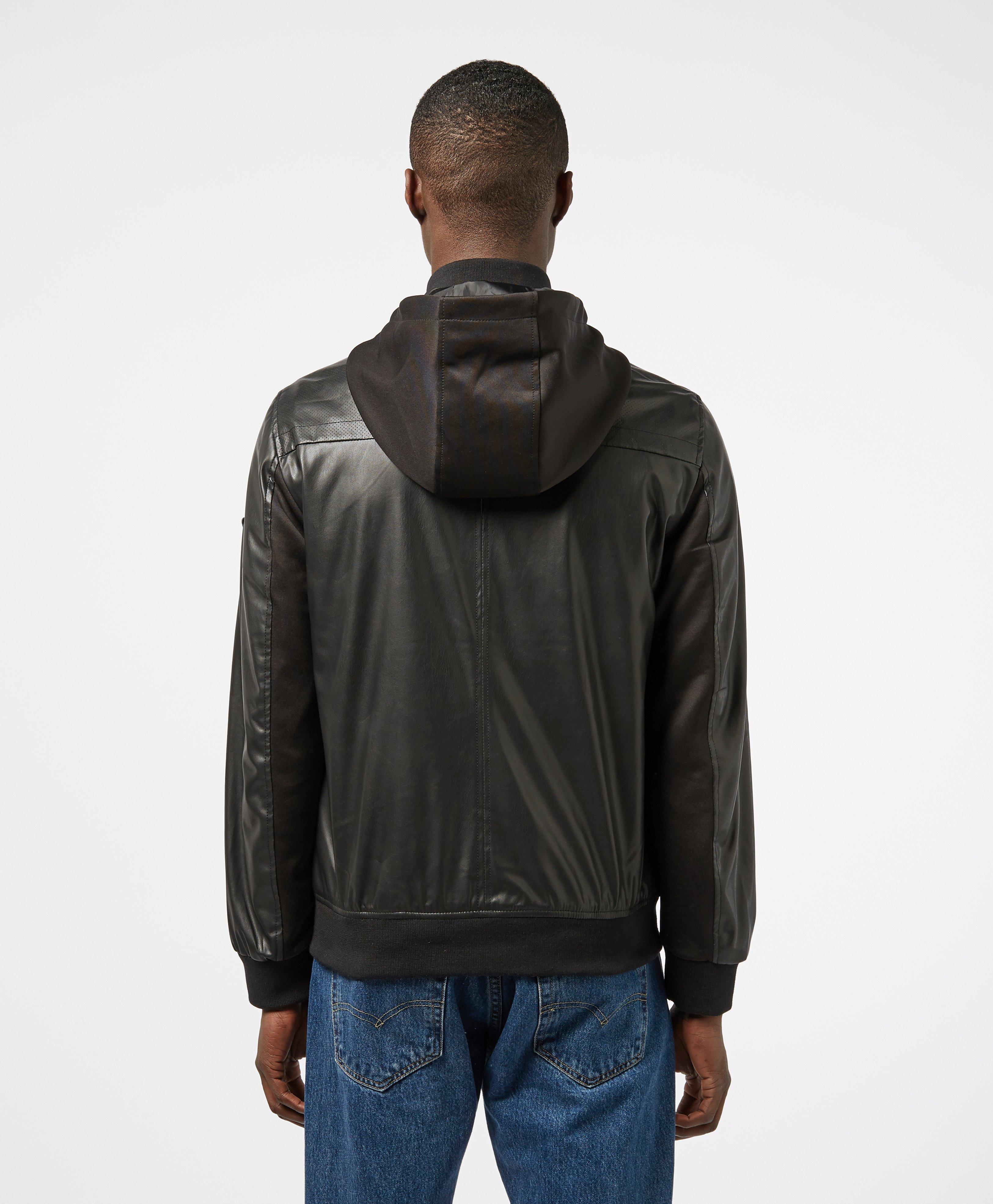 guess leather jacket with hoodie