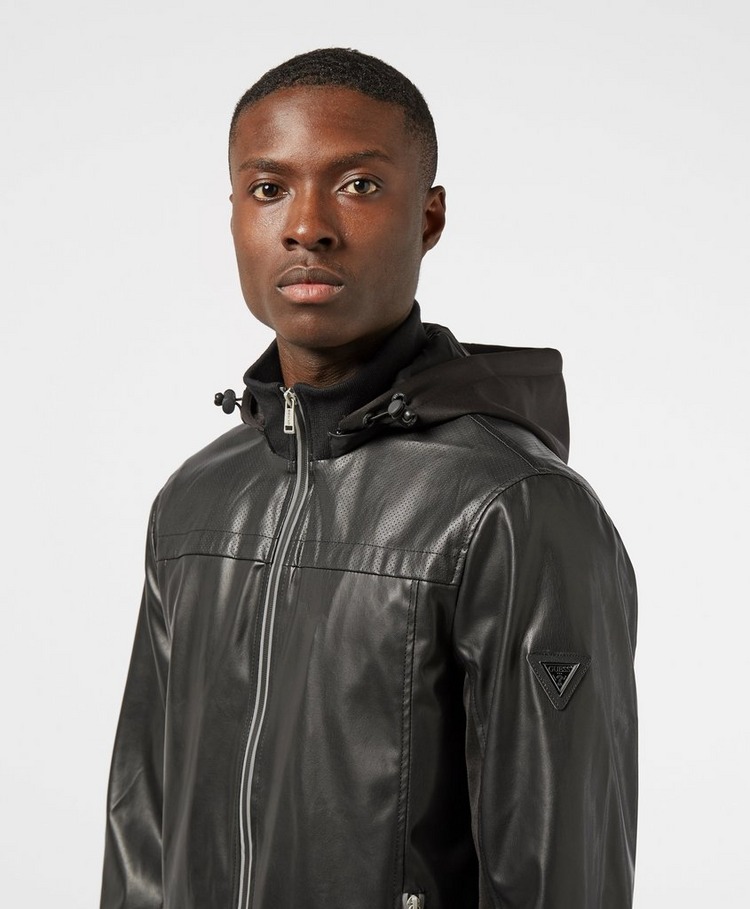 Guess Sporty Faux Leather Hooded Bomber Jacket | scotts Menswear
