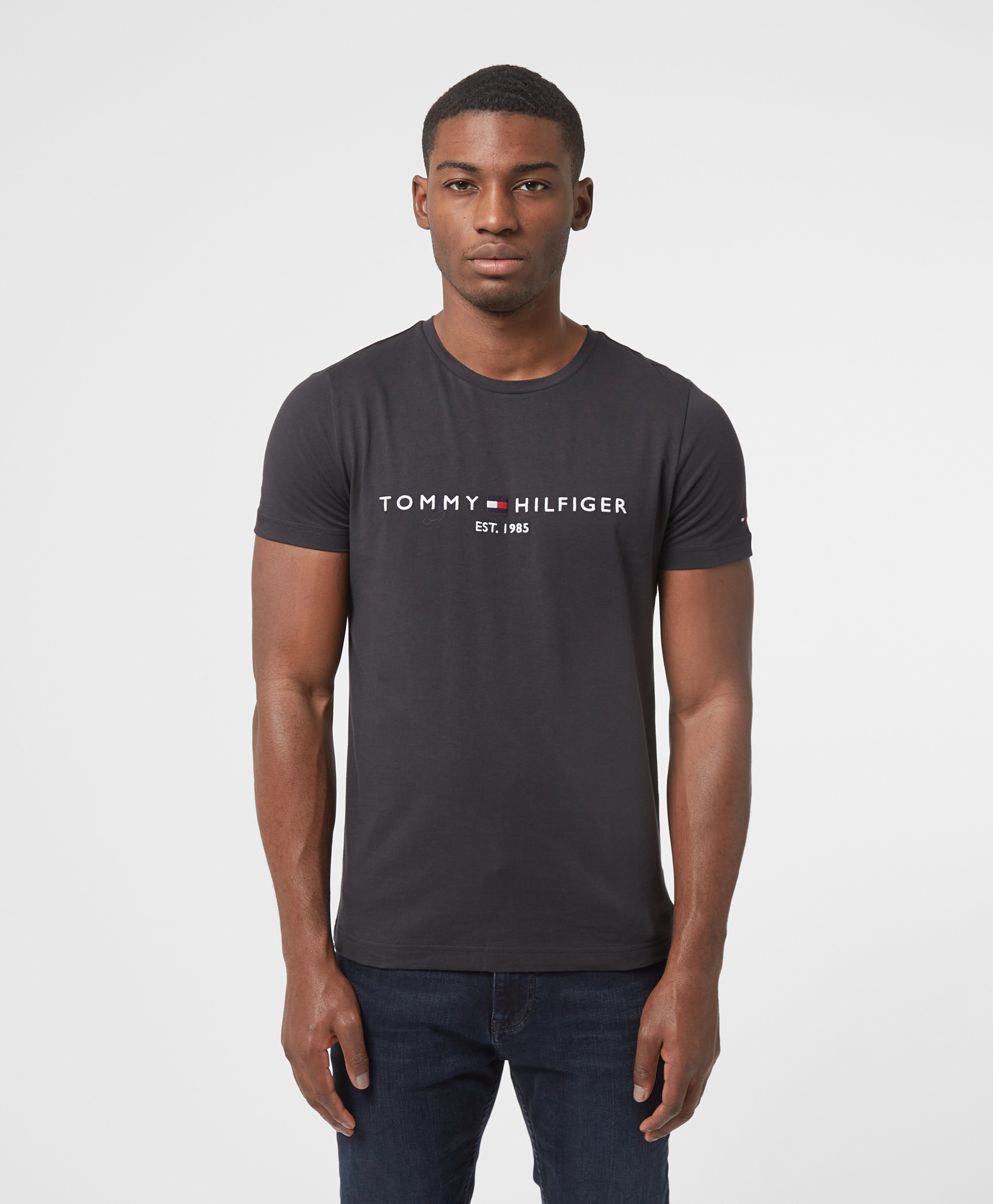 Black Tommy Hilfiger Embroidered Logo Short Sleeve T-Shirt | scotts ...