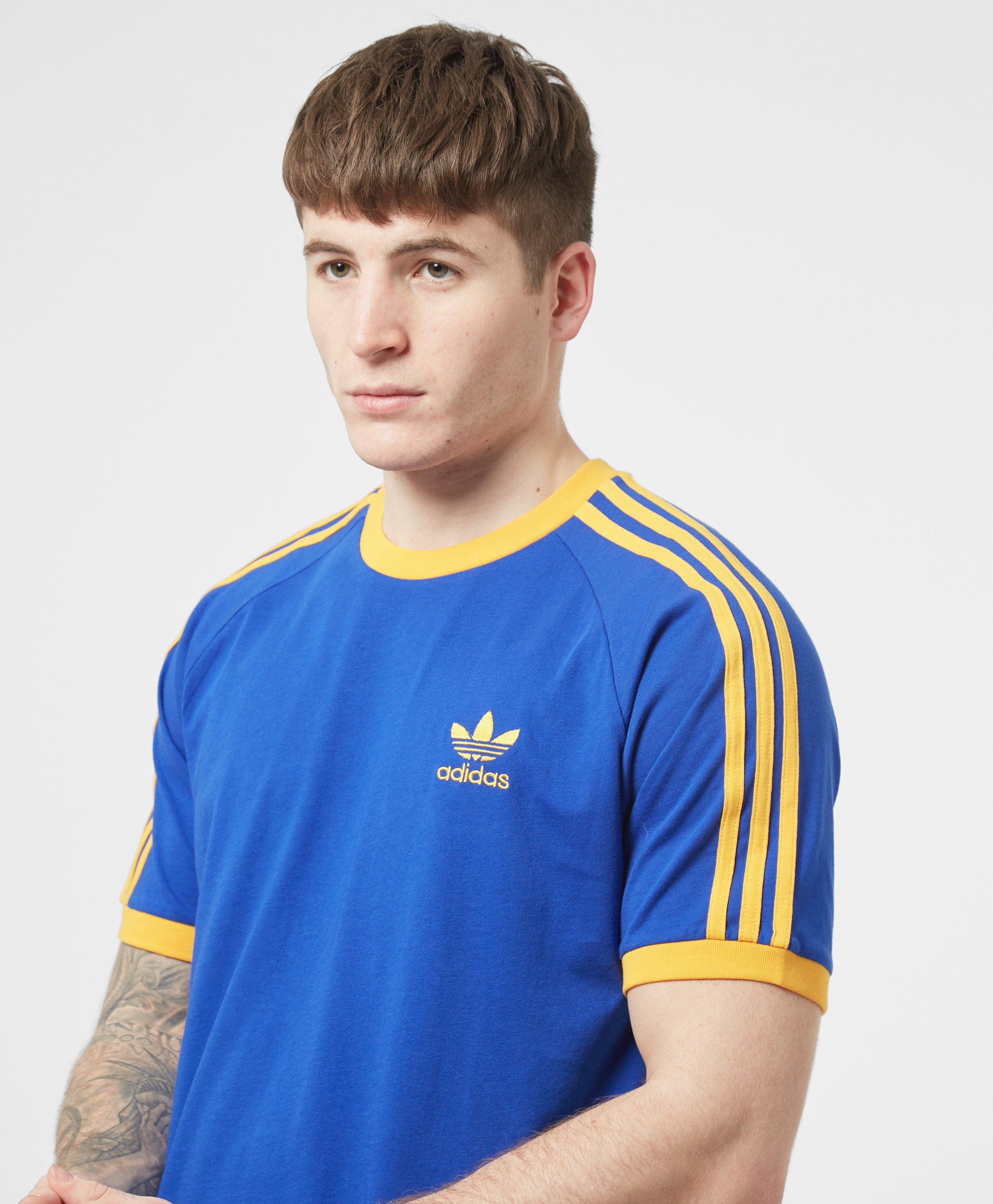 adidas originals california 3 stripe t shirt blue