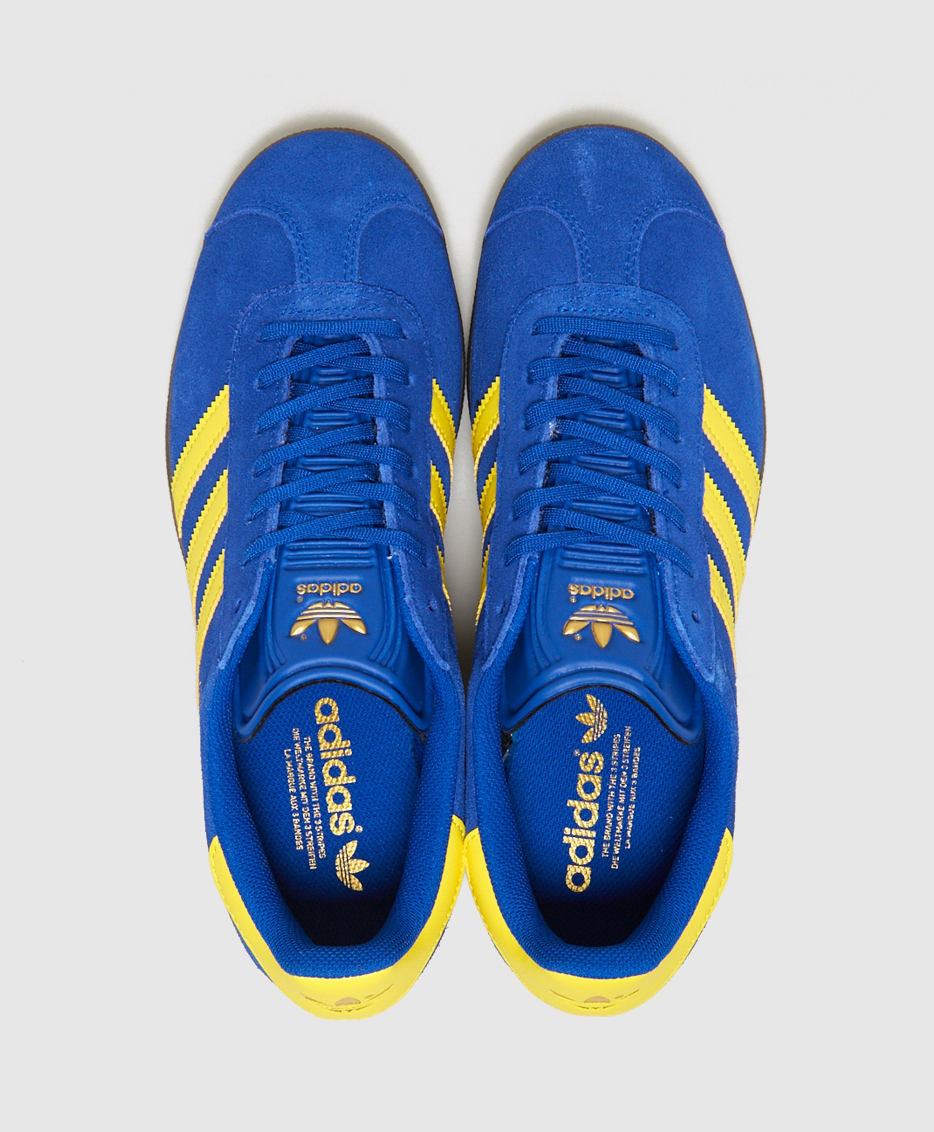 adidas originals blue and yellow gazelle