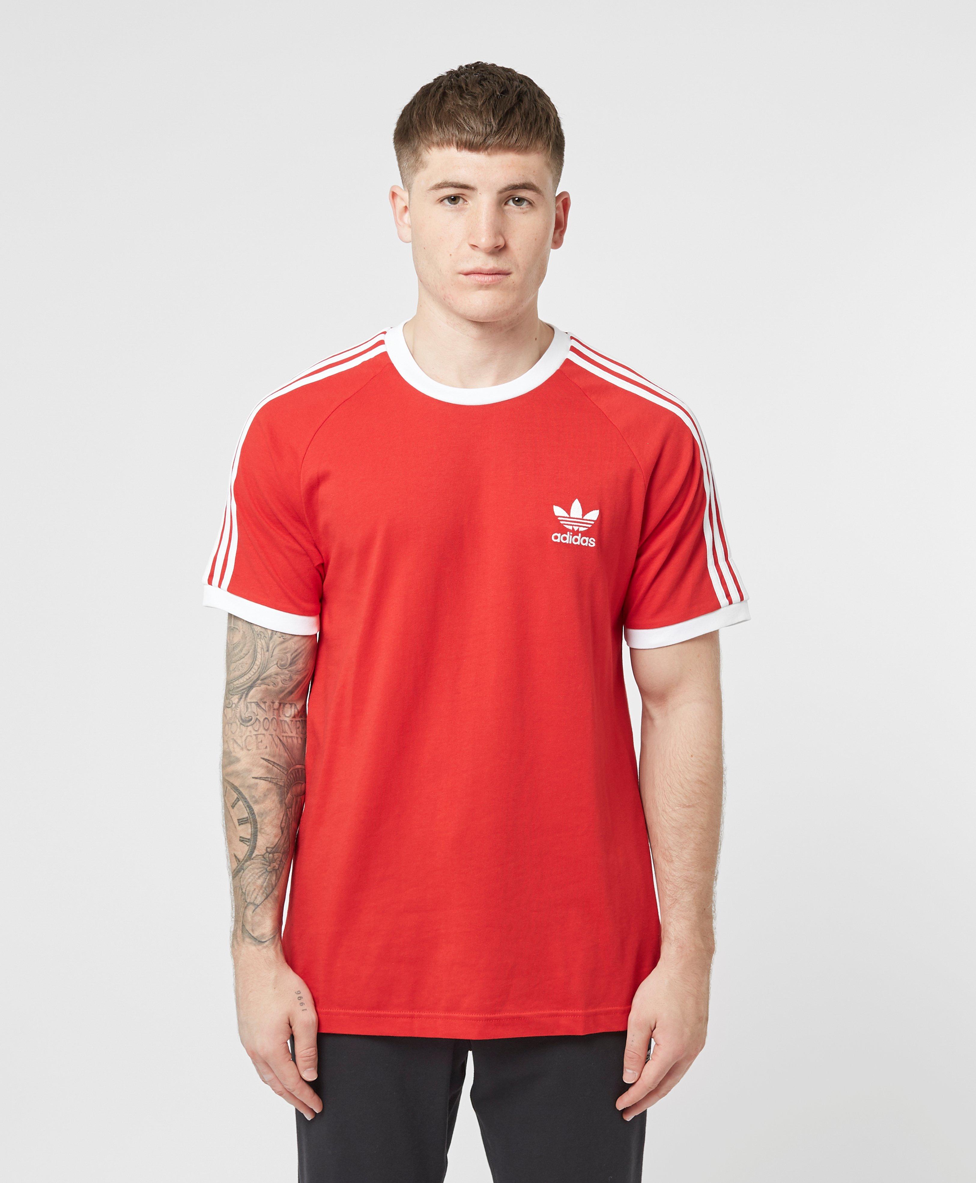 red adidas 3 stripe shirt