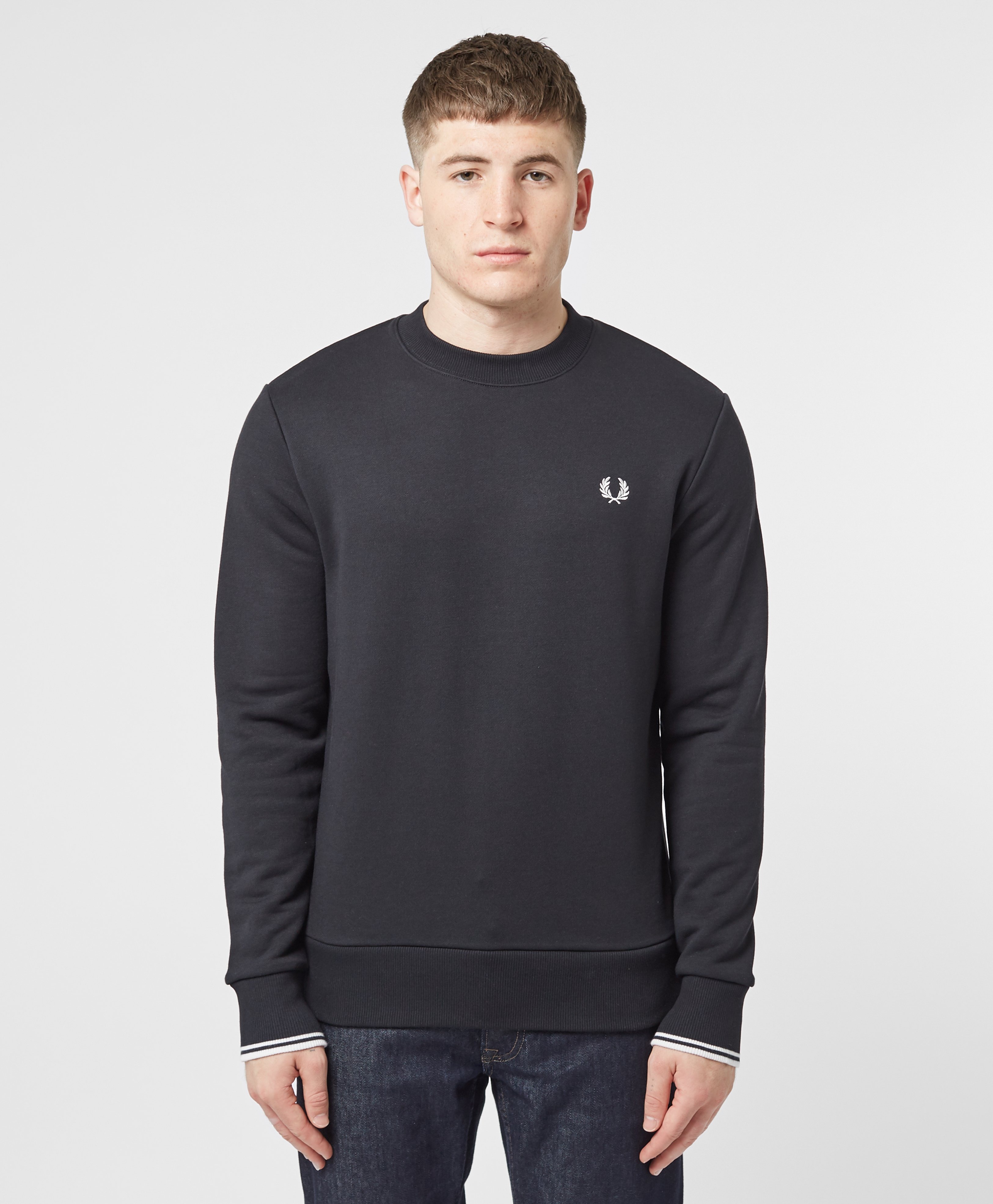 fred perry embroidered panel half zip sweat in grey