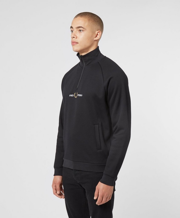 fred perry embroidered panel half zip sweat in grey