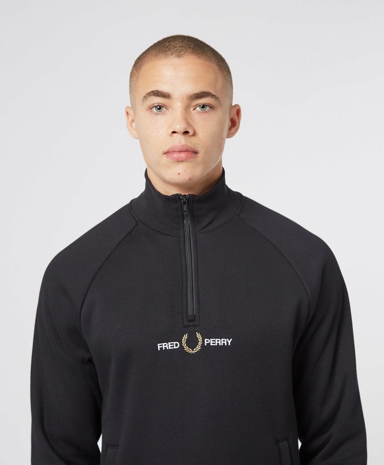 fred perry embroidered panel half zip sweat in grey