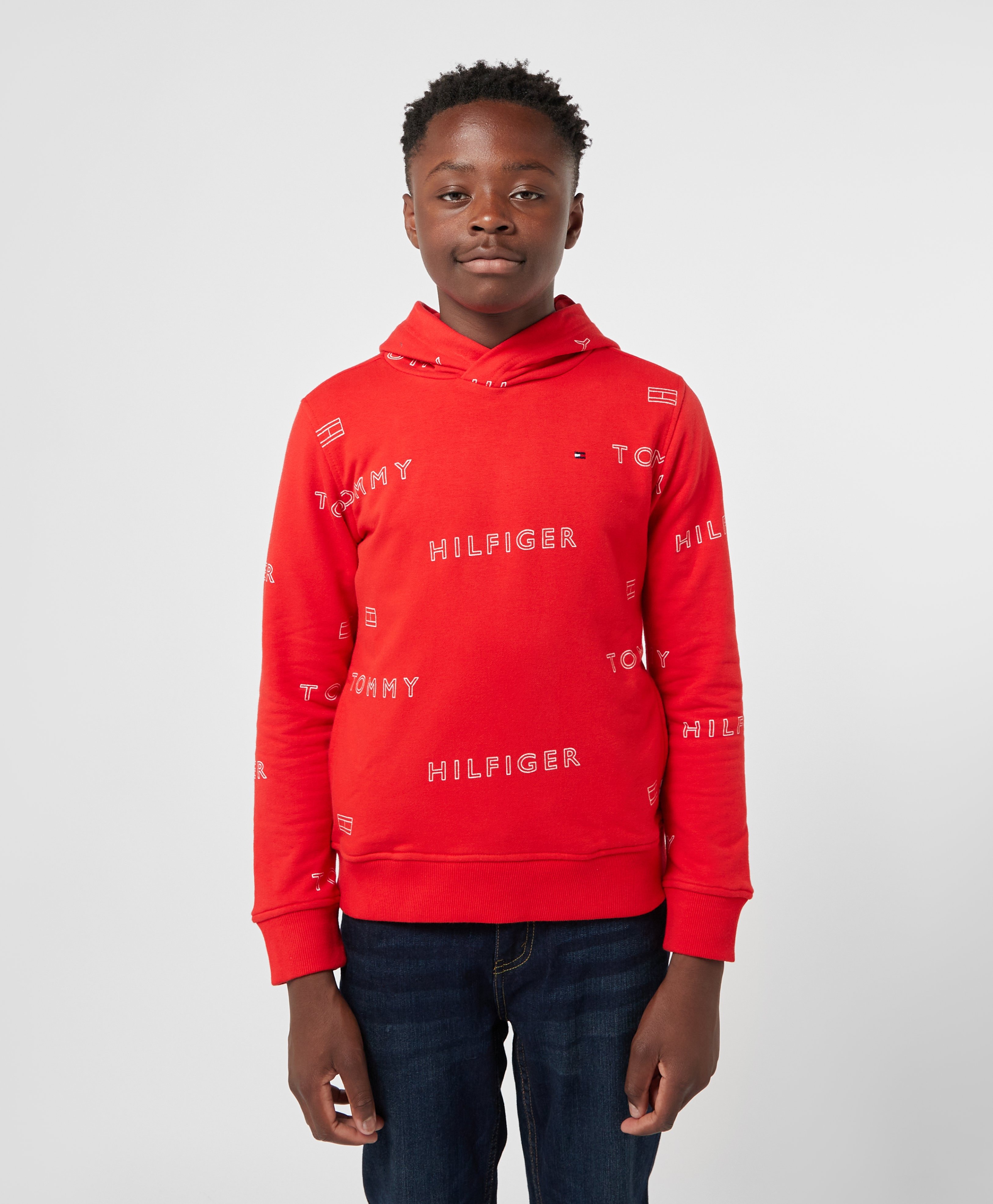 Red Tommy Hilfiger All Over Print Hoodie | scotts Menswear