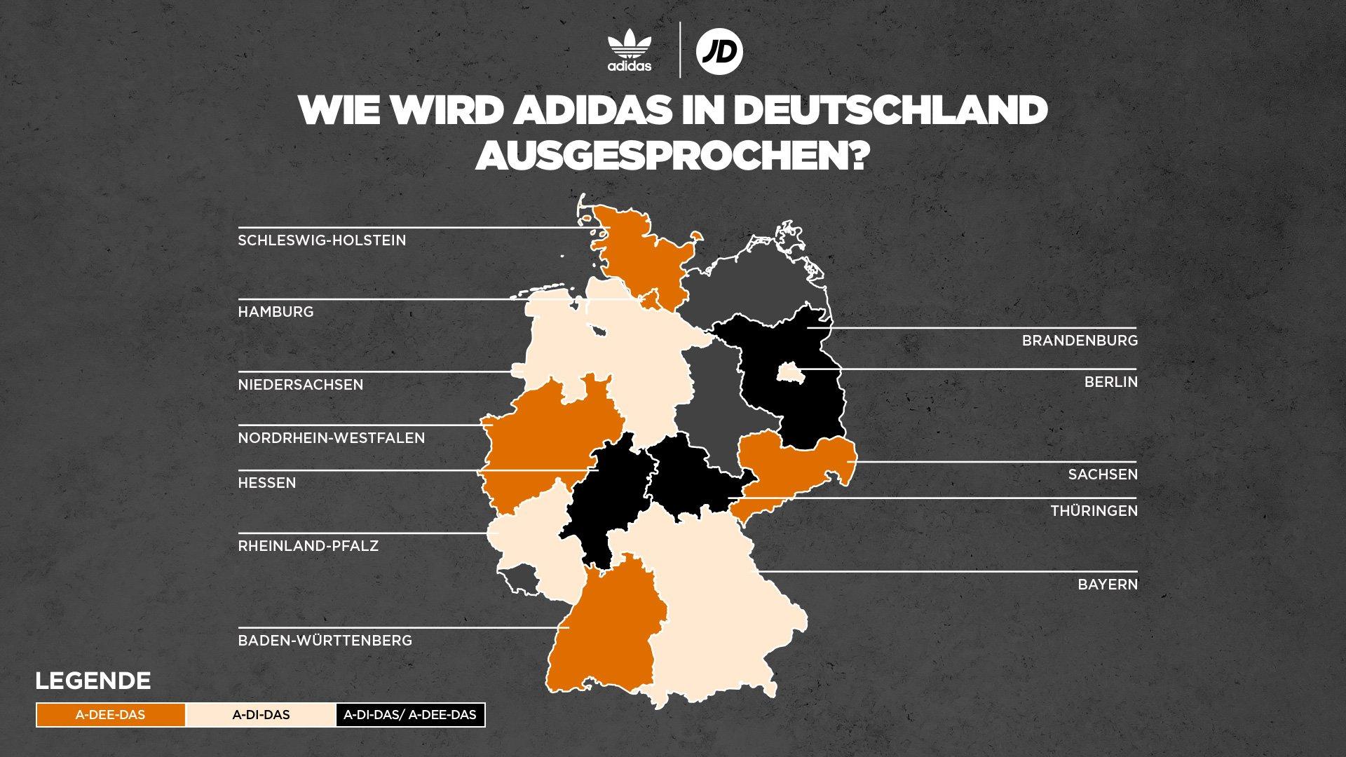 Ausssprache adidas in Deutschland im Vergleich