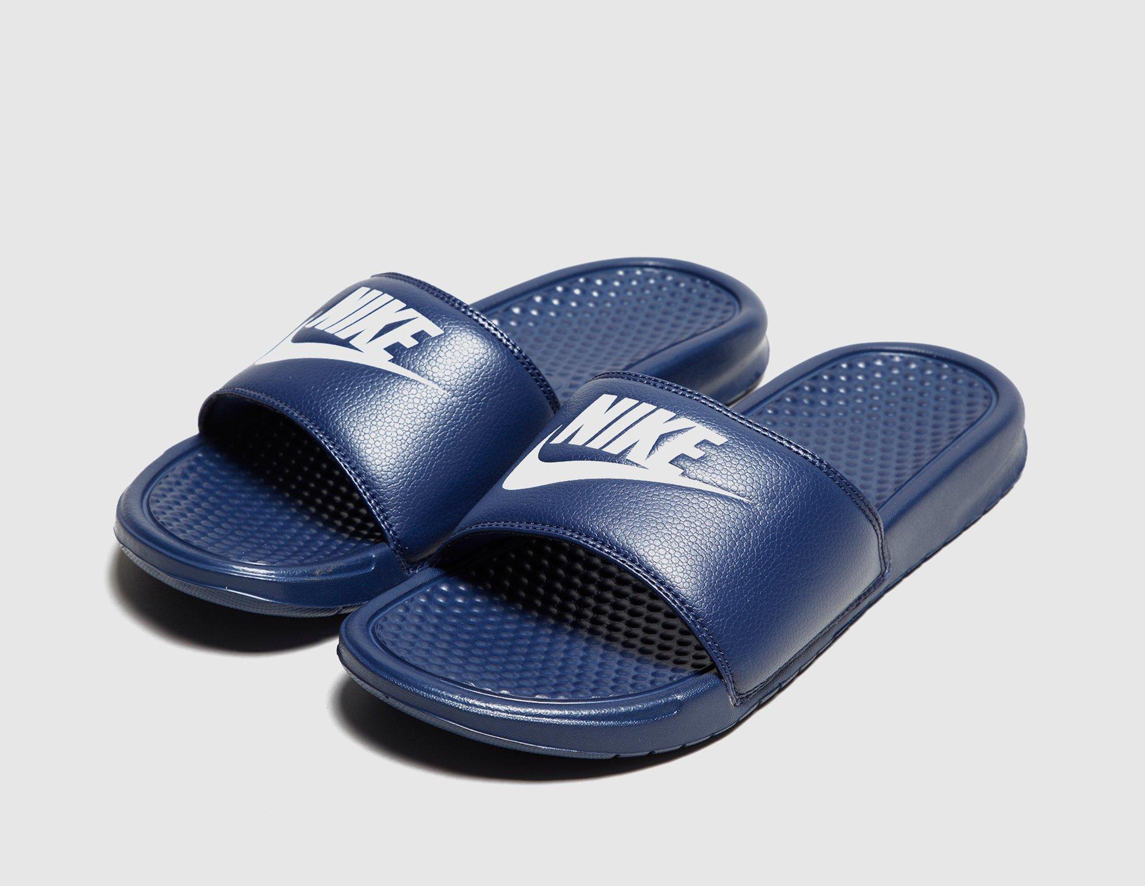 blue nike benassi slides