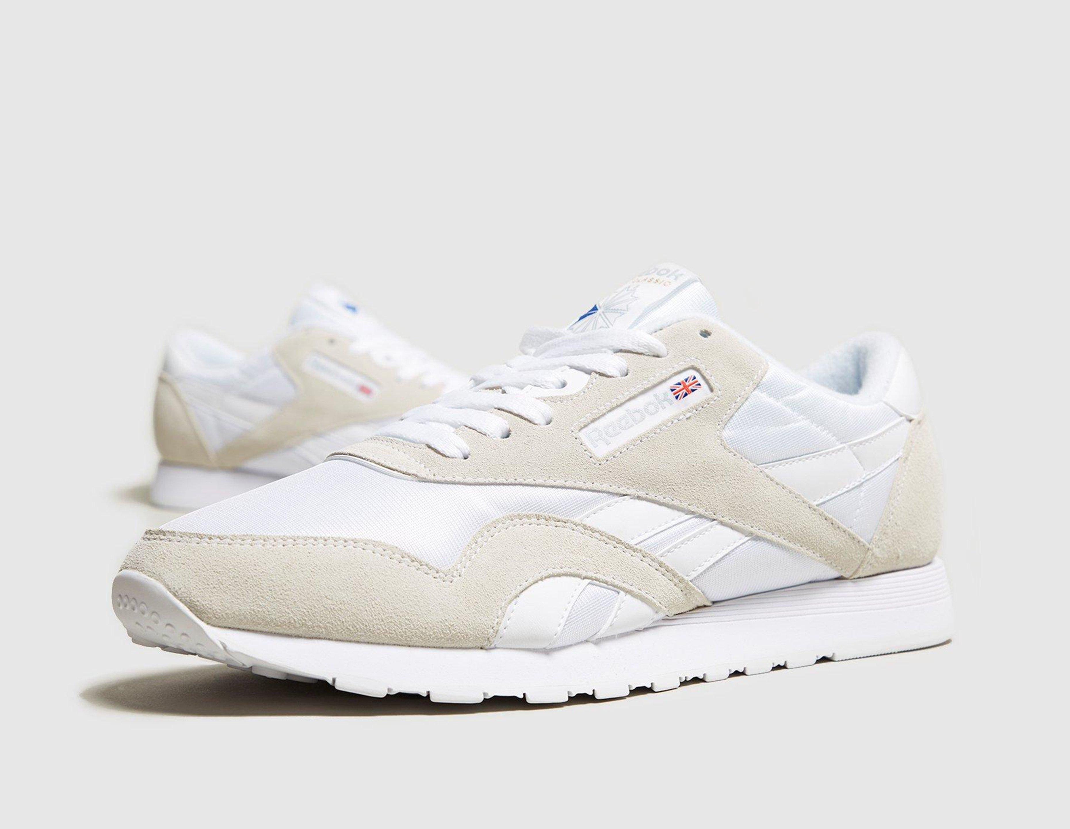 white nylon reebok classics