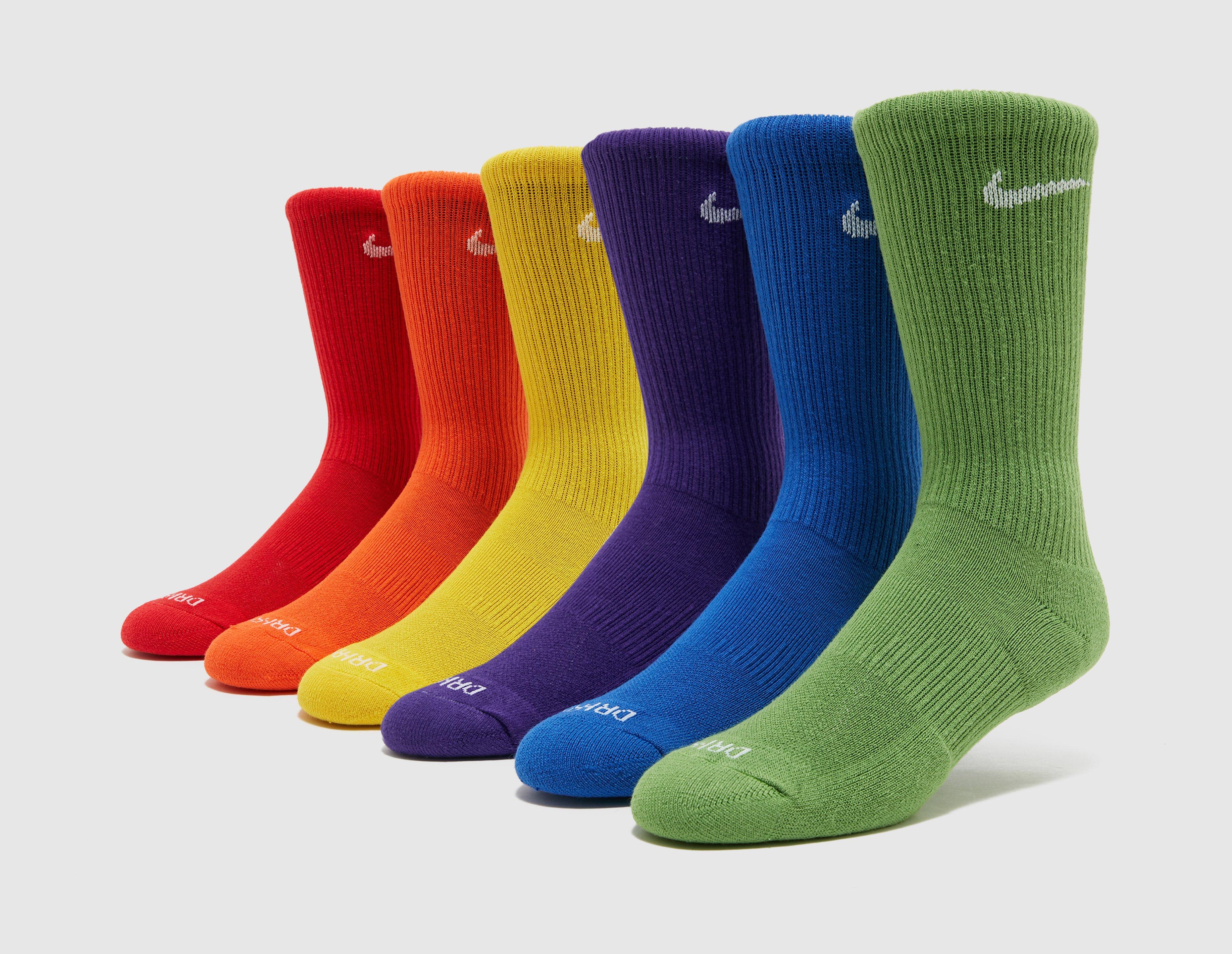 MENS LARGE EVERYDAY PLUS CUSHIONED CREW SOCKS 6 PAIRS - RAINBOW