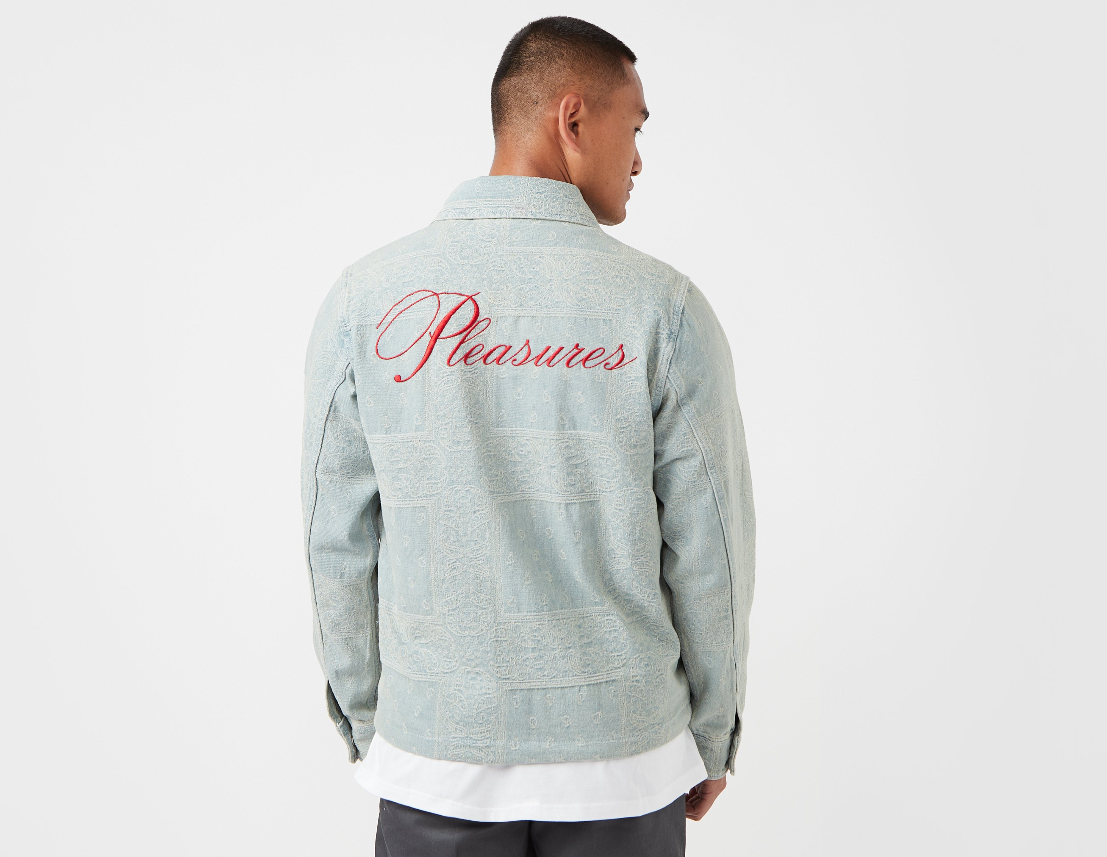 Pleasures striped denim utility jacket hotsell