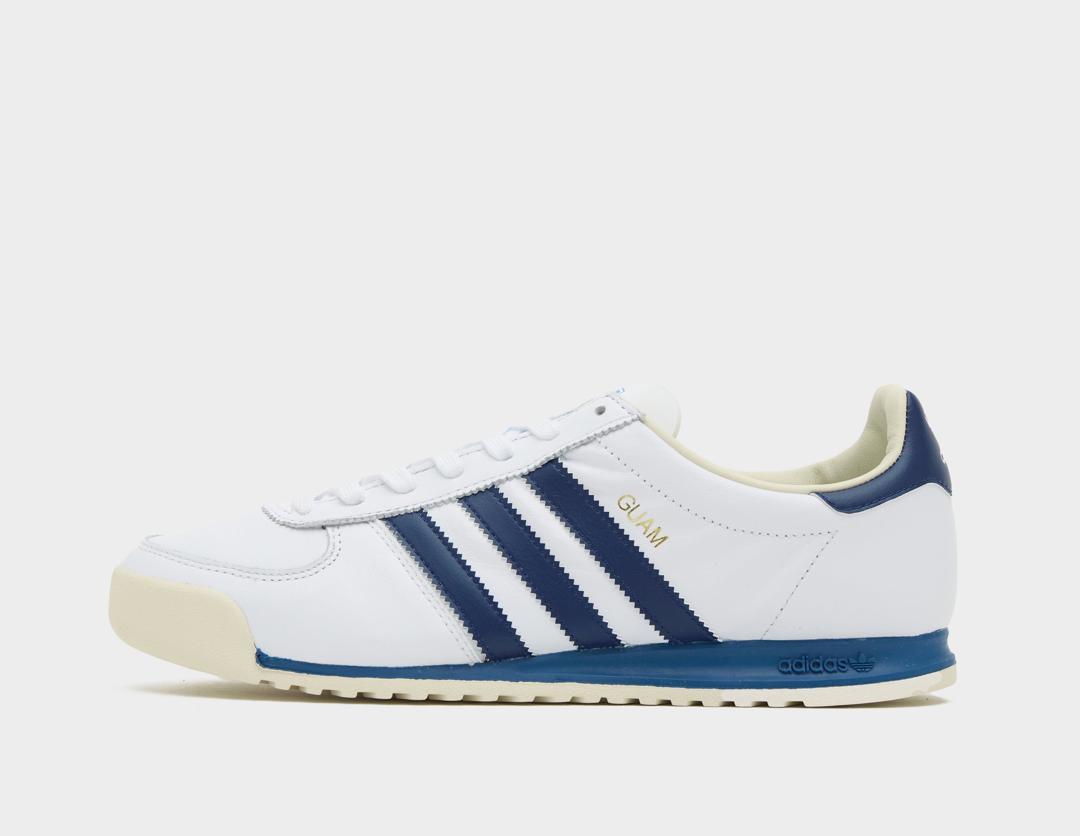 Adidas shoes white hot sale with blue stripes